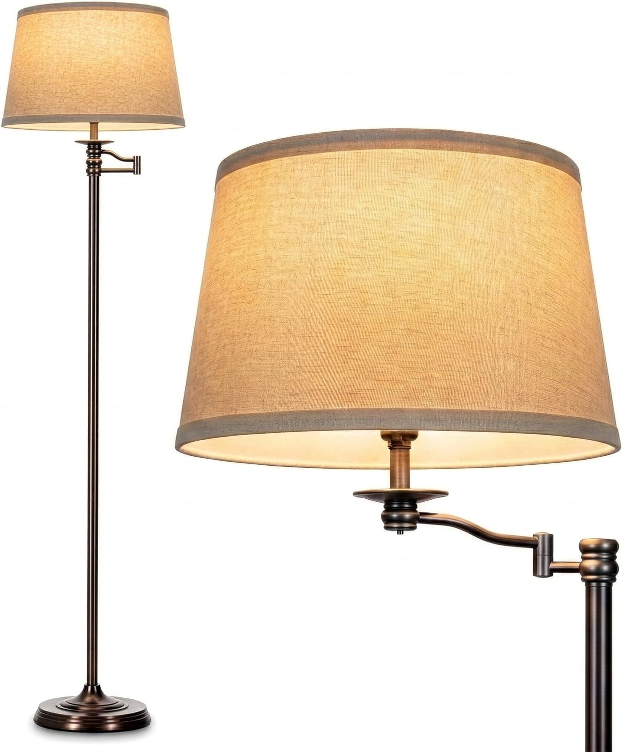 Brightech Caden LED Floor Lamp - Tall Standing Lamp with Swing Arm for Living Rooms & Offices - Industrial Bronze