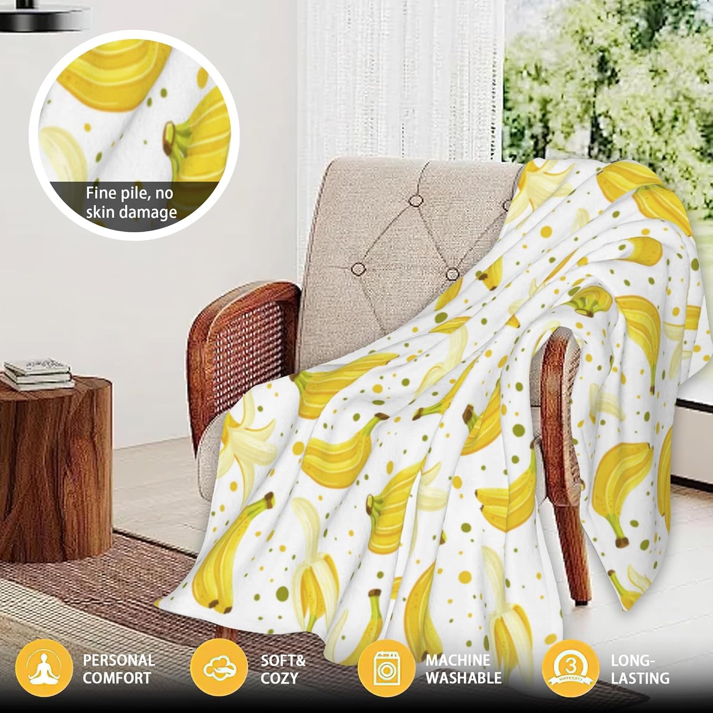 Cute Banana Throw Blanket Soft Warm Cozy Lightweight Flannel Blanket for Bedding Sofa Travel 50"X60"