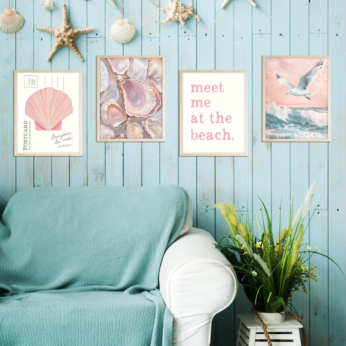 Eastern Print Pink Beach Coastal Wall Art, Preppy Room Decor With Shells & Seaside Quotes, Oyster, Granddaughter Aesthetic Summer Print, Beach Poster Artwork For Girls Dorm & Bedroom, UNFRAMED 8x10
