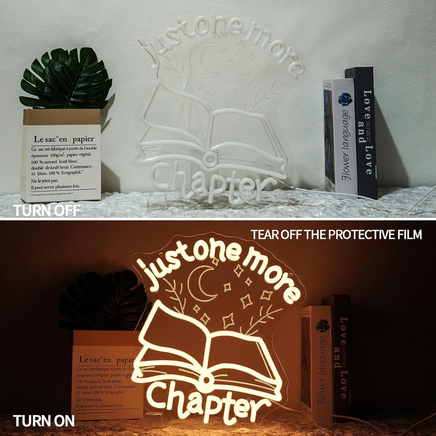 Runalosa Just One More Chapter Neon Sign Dimmable Reading Neon Light Sign for Wall Decor Letters Led Signs for Bookshelf Reading Corner Library Reading Club Bookstore Decor Reader Gifts 12.6" x 13.8"