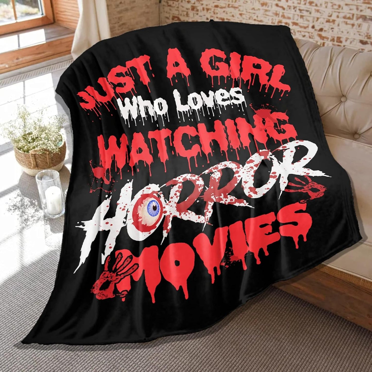 Horror Blanket Just Girl Who Loves Watching Horror Movies Blankets, for Girl, Lightweight Plush Flannel Throw for Girls Bed, Unique Birthday Gifts for Her,60 in x 50 in for Girls Teens