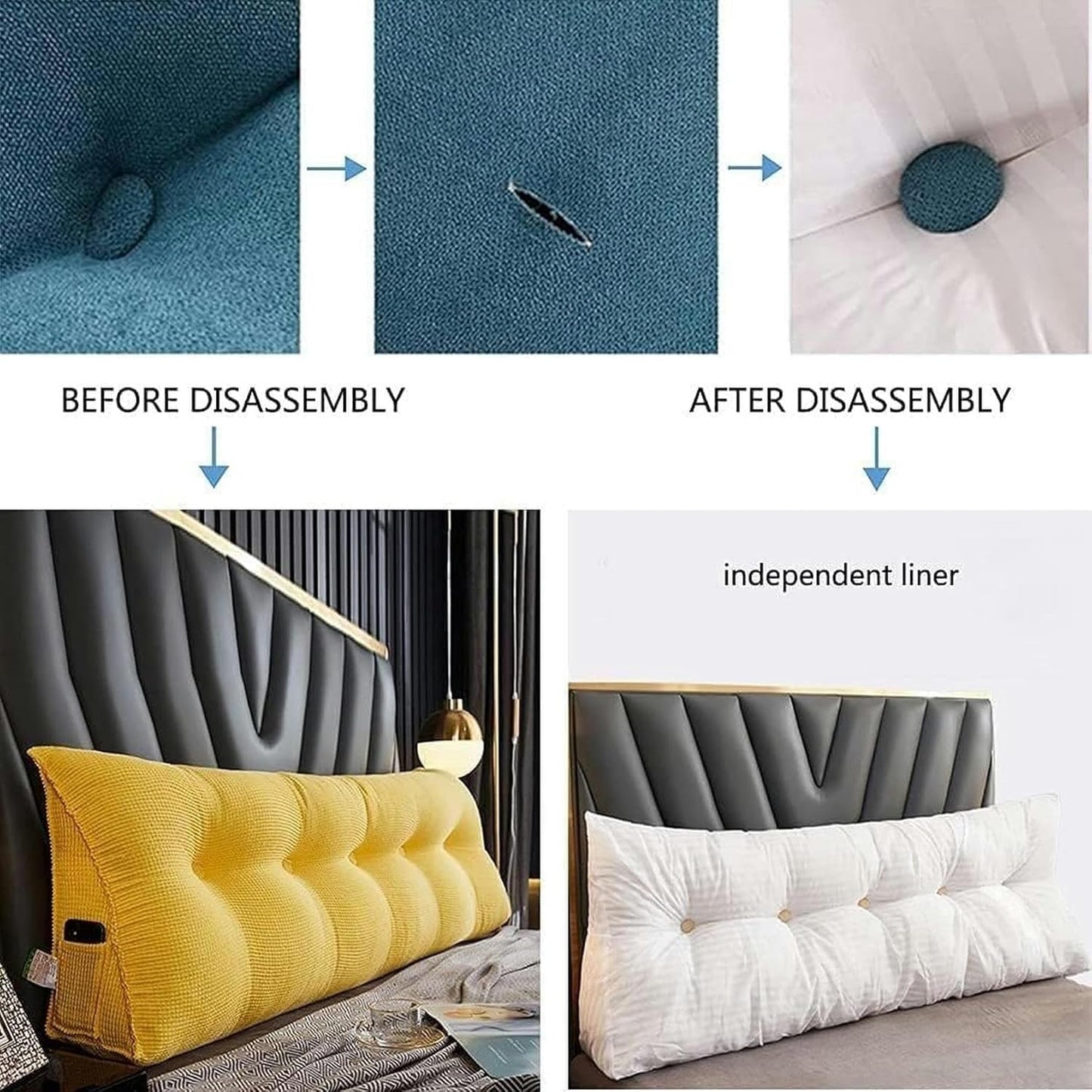 Headboard Triangle Backrest Cushion, Sofa Cushion Detachable Long Pillow Cotton Cushion Bed Headboard Reading Cushion Bed Rest Pillows(Silver,120x50x20cm)