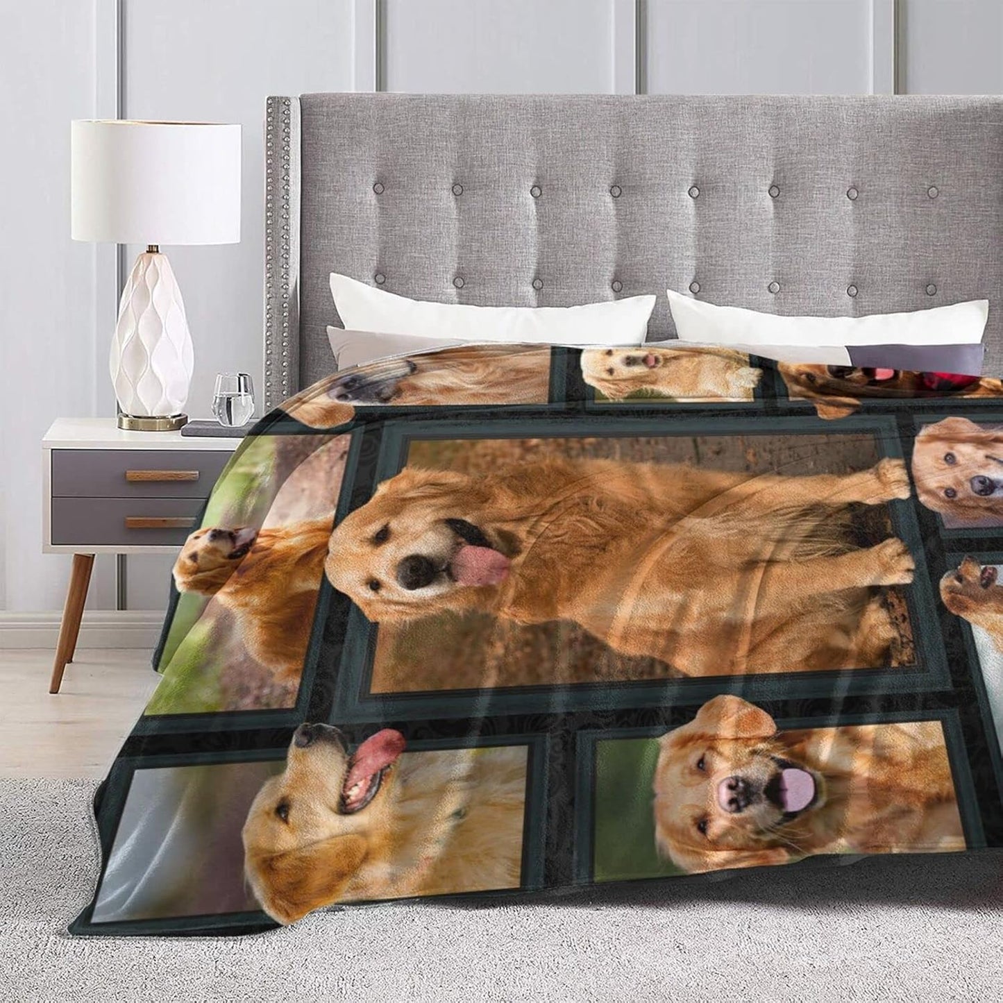 Cute Clever Golden Retriever Lovely Golden Dog Printed Ultra-Soft Throw Blanket Home Decorative Blanket for Living Room Bed Sofa