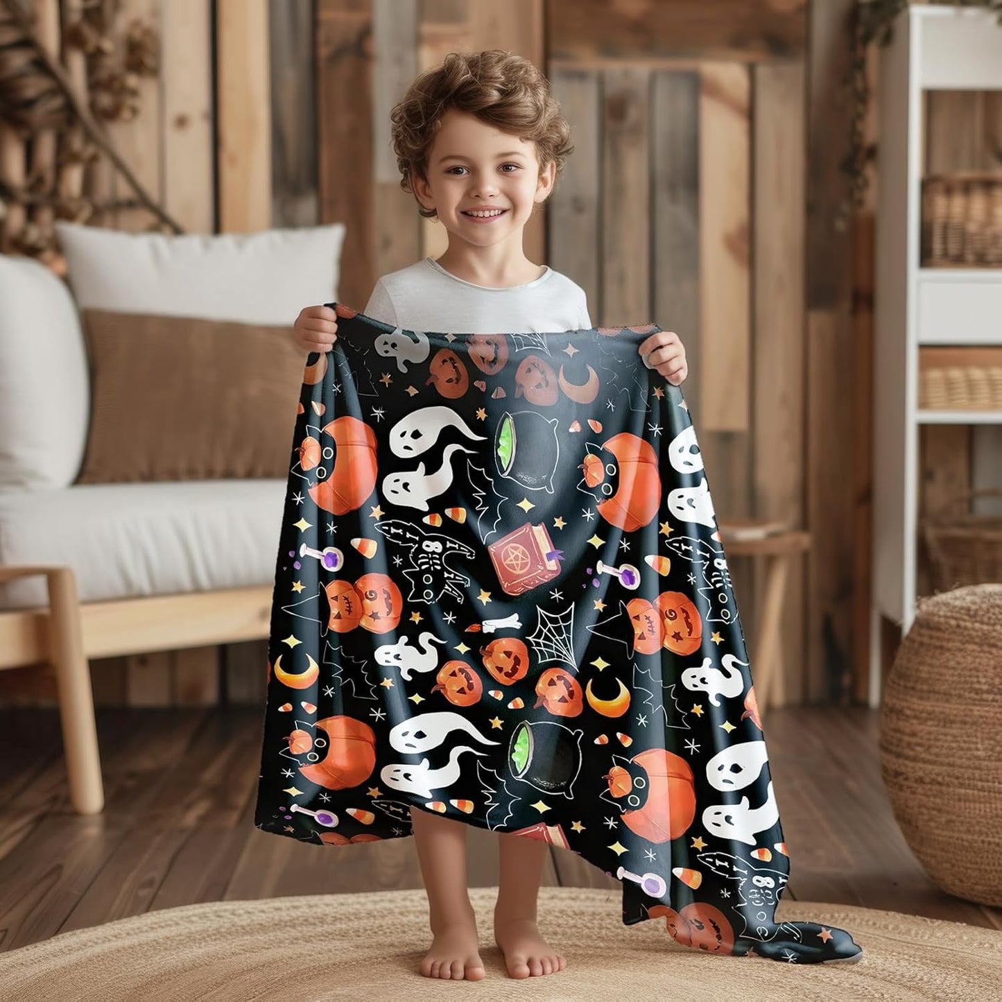 50"x40" Vintage Halloween Throw Blanket,Witch Spider Webs Bat Pumpkin Skull Gothic Blanket, Festival All Seasons Warm Cozy for Sofa Chairs Bed Office Home Women GIrls Gift (Halloween Blanket 4)