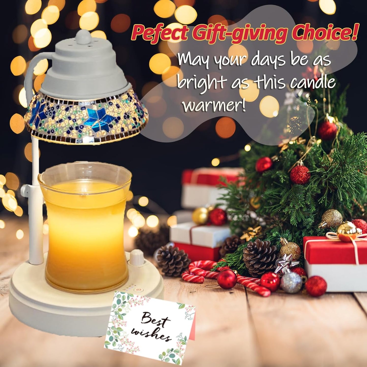 Electric Candle Warmer Lamp with Colorful Diamond Lampshade, Metal Wax Melting Lattern with Timer and Dimmer, Adjustable Height Candle Melting Lamp Home Decor (White)