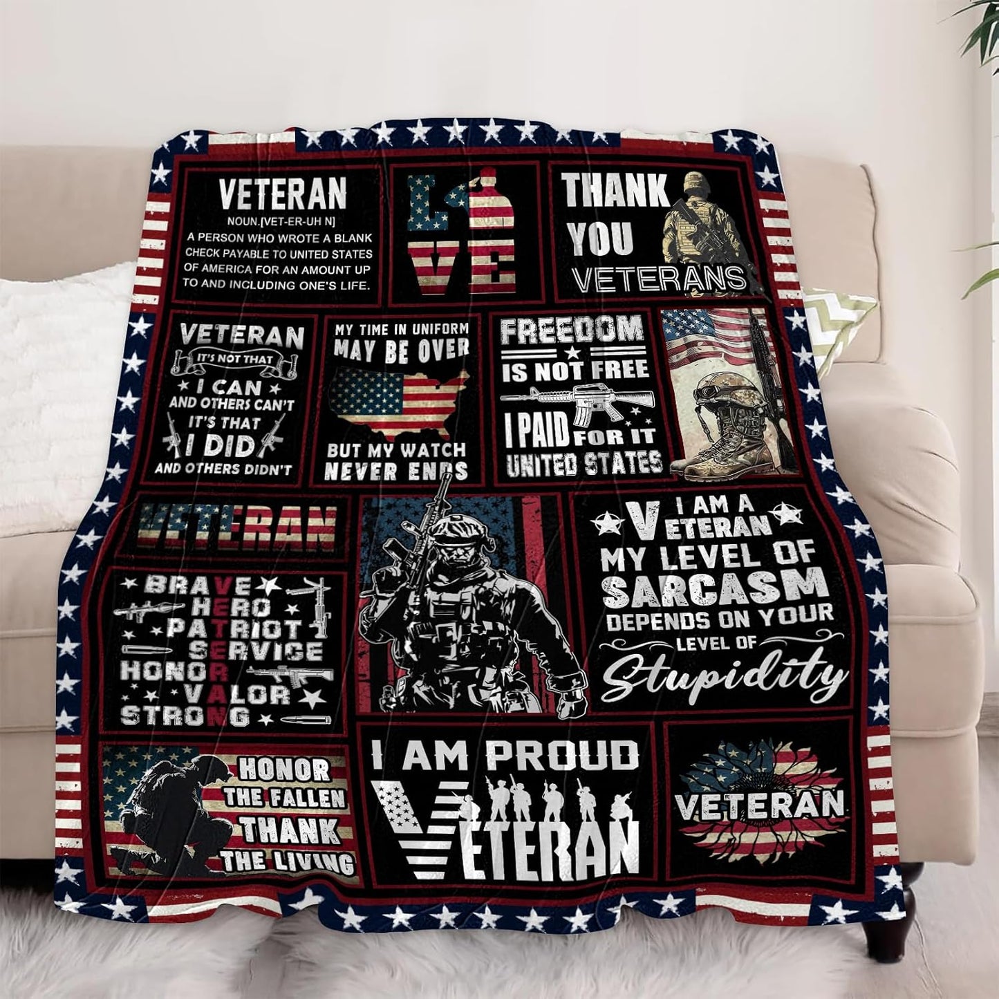 Veteran Gifts for Men Dad Husband, Fathers Day Birthday Retirement Gifts for Veterans, Navy/Army/Air Force Veteran Gifts, Hard Head Veterans Blanket 50"x60"