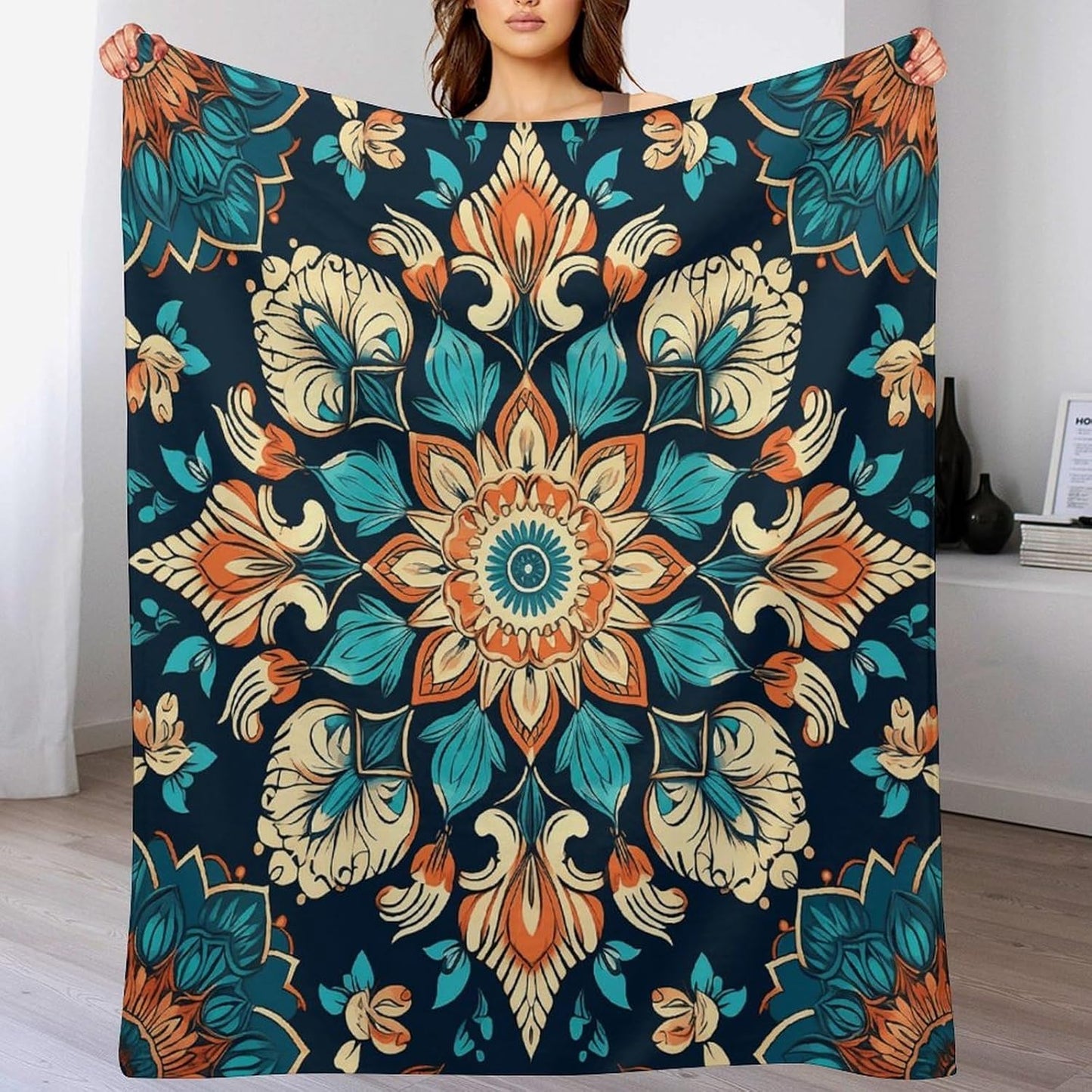 Vintage Mandala Flowers Throw Blanket for Couch Super Soft Warm Lightweight Throw Blankets Cozy Flannel Bed Blanket Cute Decorative Blankets for All Seasons Home Decor Gift 30"*40"（76 * 100cm）