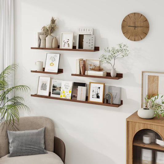 Axeman 48 Inch Floating Shelves | Walnut Picture Ledge Shelf Set of 3 | Rustic Wood Wall Shelves with Lip | 48" Walnut Picture Shelf for Wall with Ledge | Photo Shelves