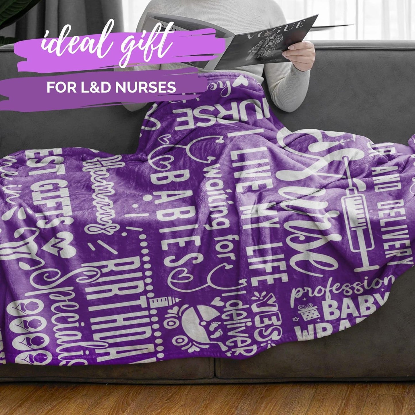 InnoBeta Nurse Gifts for Women, Labor and Delivery Nurse Throw Blanket for Adults, Aunt, Sisters, Best Friends, 50 x 65 Inches, Purple