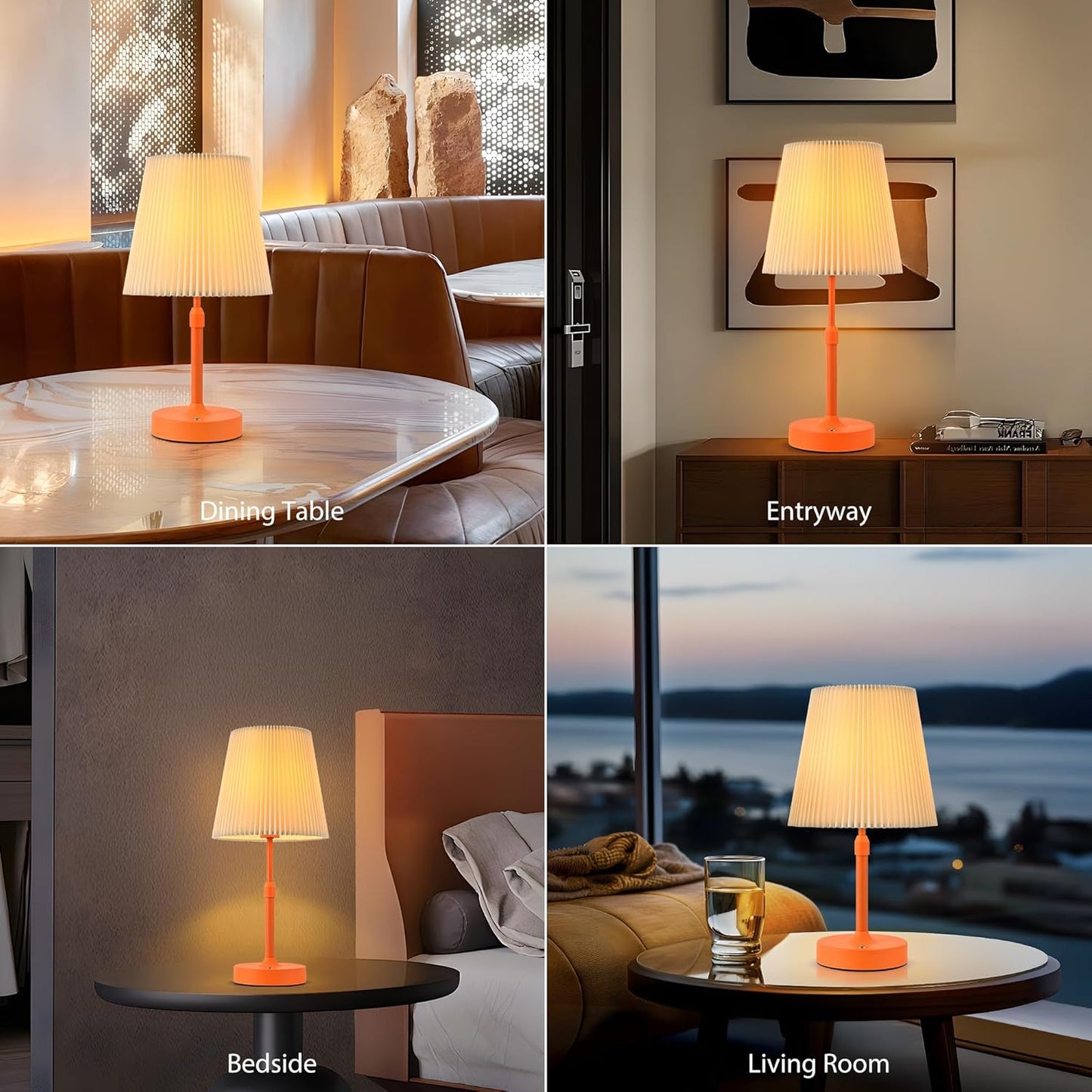 Cordless Table Lamp,5200mAh Rechargeable Table lamp with Stepless Dimming & Adjustable Height,Touch Lamps for nightstand with 2 Bulbs for Bedroom, Dining Table, Kitchen(Orange)