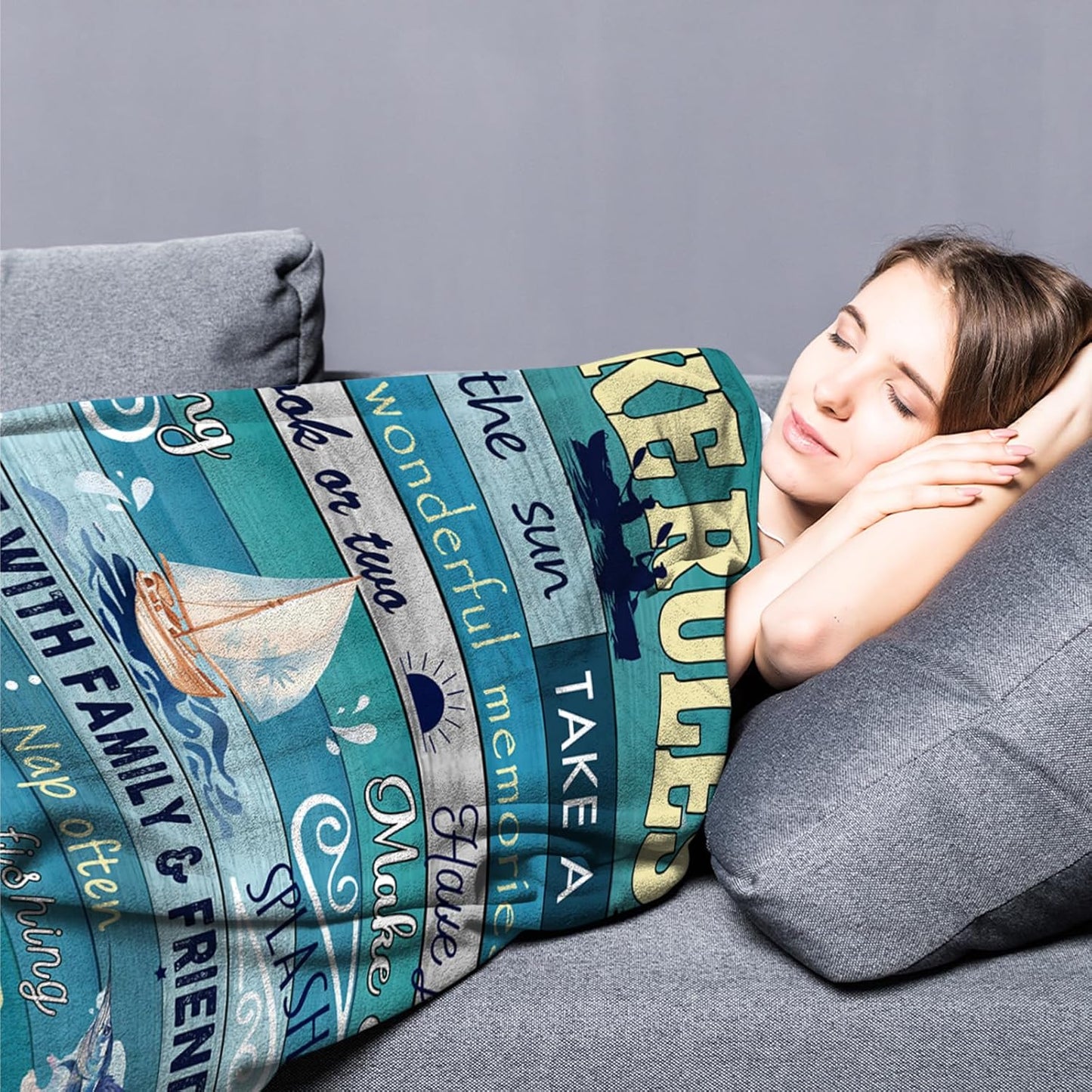 Lake House/Life Gifts for Women Men, Boating/Fishing/Ocean Gifts, House Decor for Home Bed Sofa Lake Rules Flannel Throw Blanket, 50" x 60"