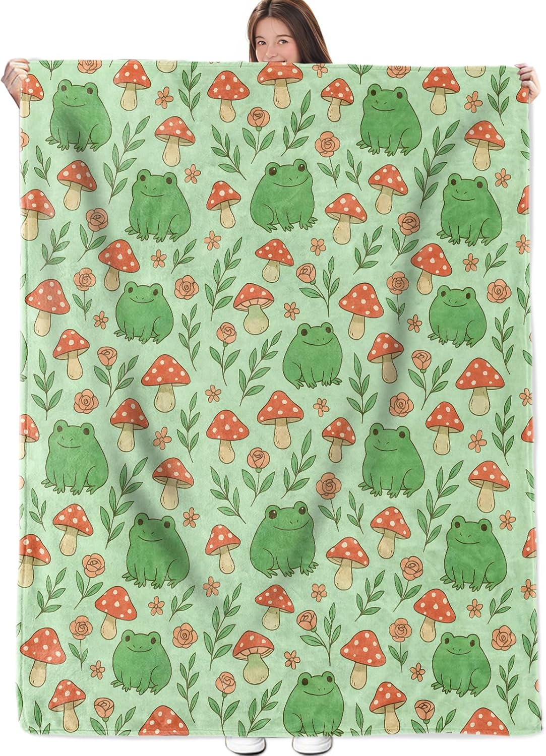 Frogs and Mushrooms Blanket, Flannel Throw Blanket Soft Cozy Lightweight Blankets for Adults Women Kids Home Decor for Sofa Couch Bed 80x60 Inch