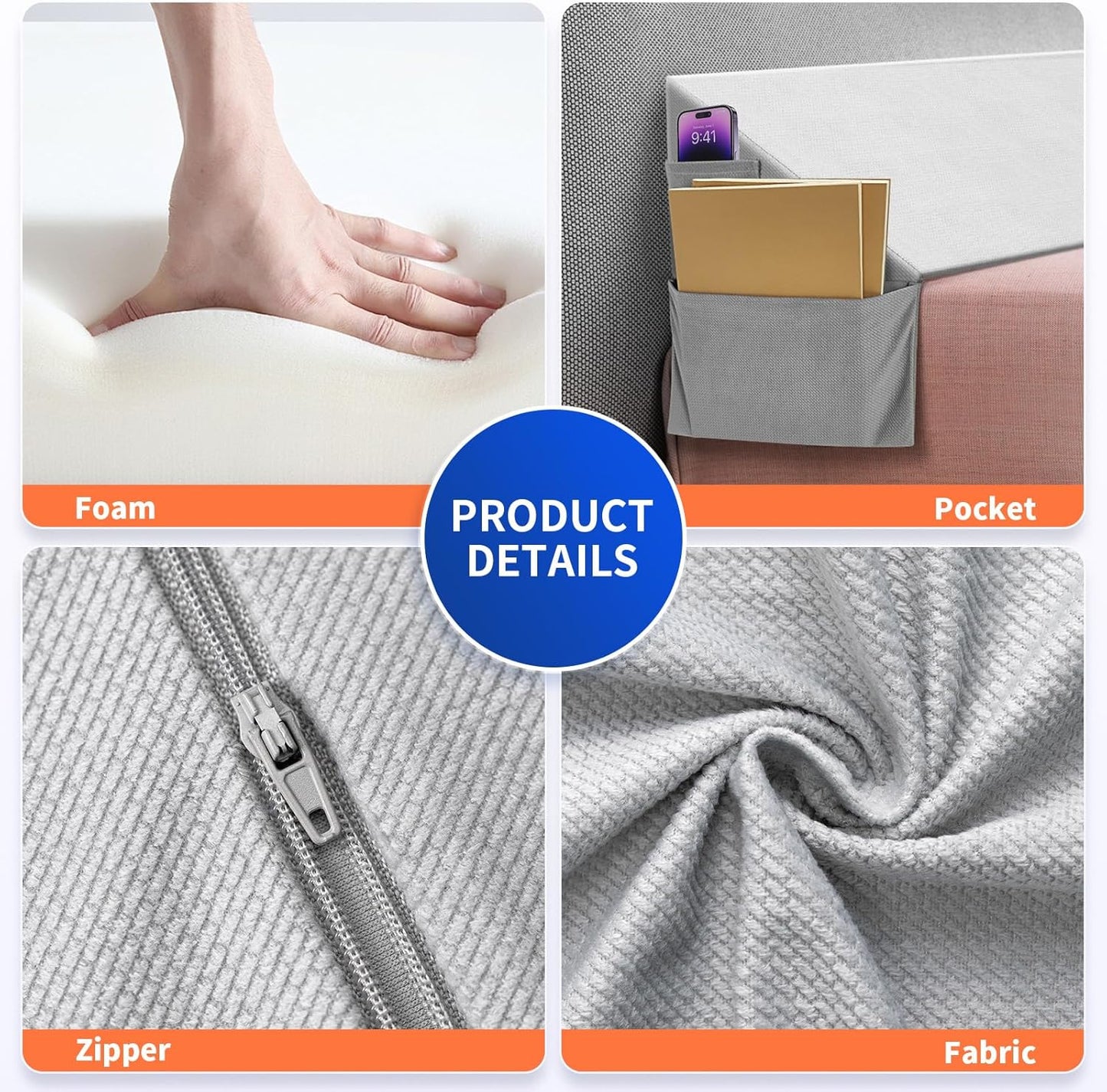 Full Size Pillow Wedge for Headboard Bed Wedge Pillow Gap Filller (0-8") High Density Foam Wedge Stoppers Triangle Foam Pillow Wedge Between Headboard Mattress