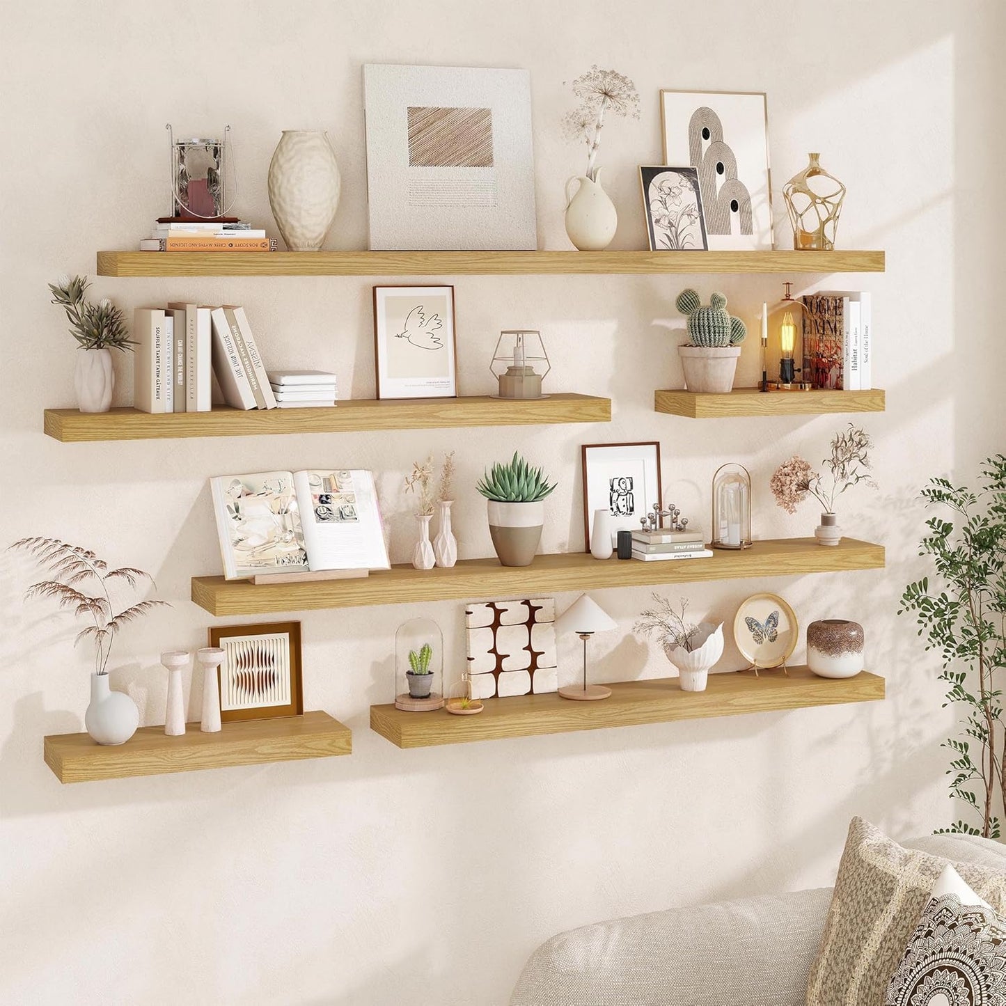 Fun Memories 30Inch Floating Shelves for Wall, 2 Pack Rustic Wood Shelves for Bathroom|Kitchen Wall Mounted Floating Shelf with Invisible Brackets for Books|Storage|Decor,Oak