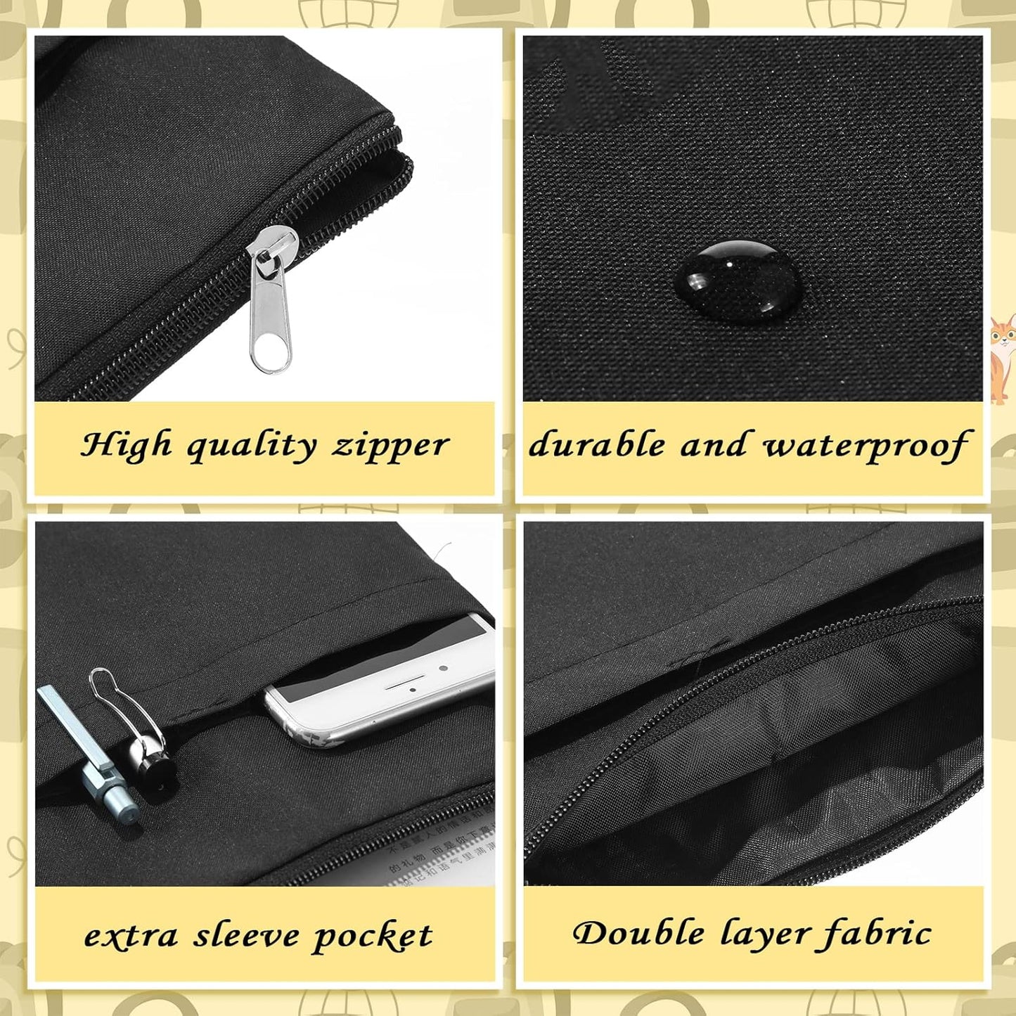 Roowest 3 Pcs Book Protector Sleeve with Zipper Covers Protector Bag Pouch for Book Lovers Bookish Holiday Festival Gifts Canvas Paperback Cover Washable Pouch Pocket 11 x 8.7 Inch(Black)