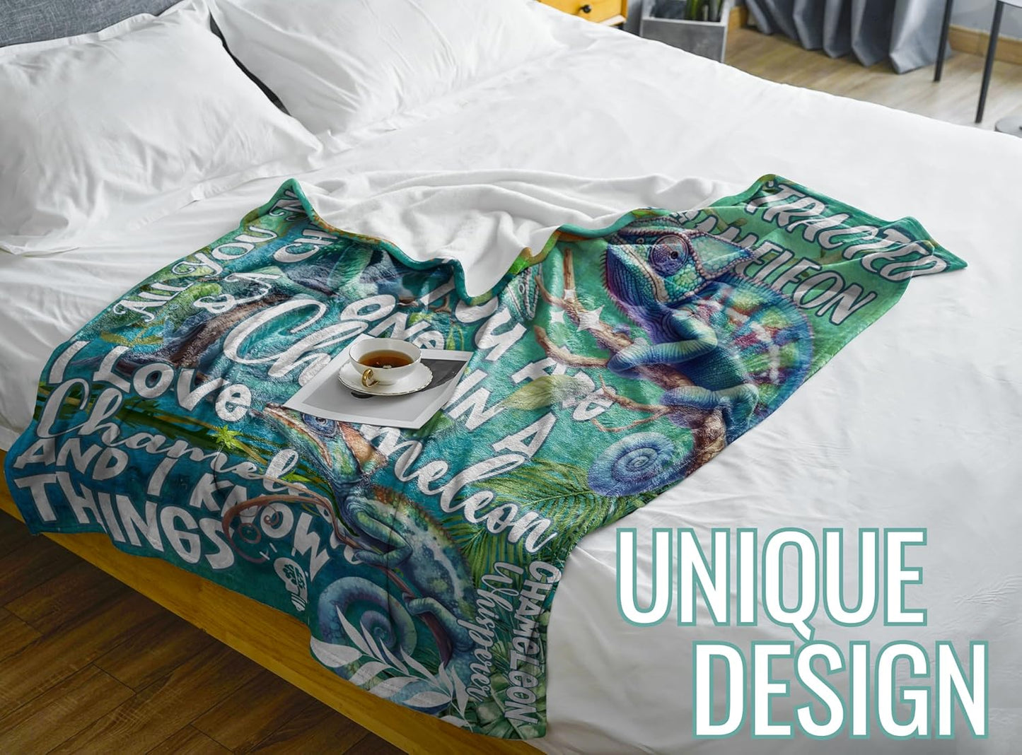 Chameleon Gifts for Chameleon Lovers, Chameleon Blanket Gifts for Women, Soft Flannel Blanket, 65 x 50 inches