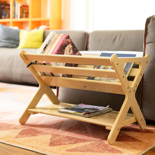 Sidestack Book Caddy Storage Organizer with Shelf, Small Bookshelf, Natural