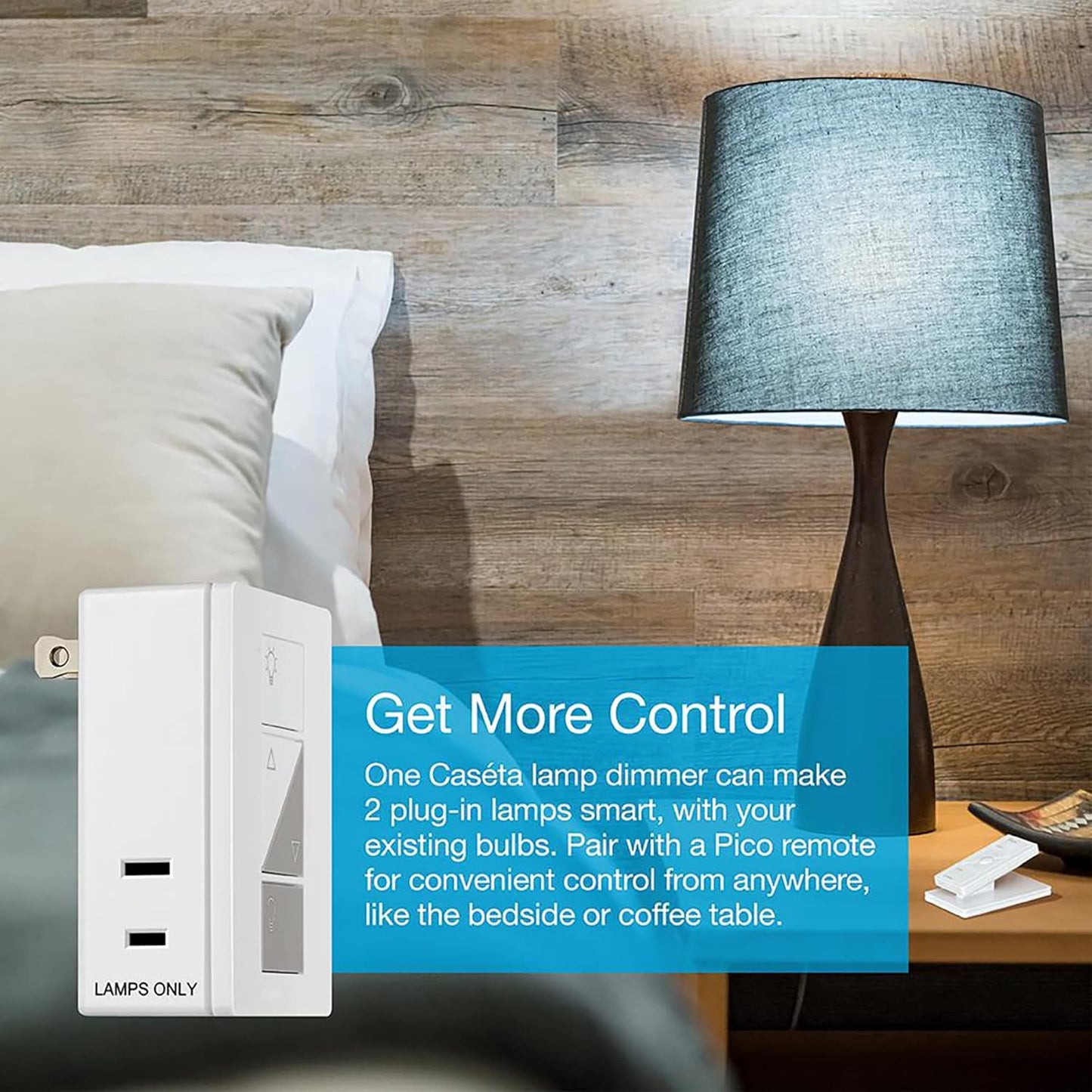 Lutron Caseta Plug-In Smart Lamp Dimmer Switch Kit with Pico Remote (Lutron Hub Required), Smart Light Switch Dimmer for Floor & Table Lamps, LED Lights, P-PKG1P-WH, White