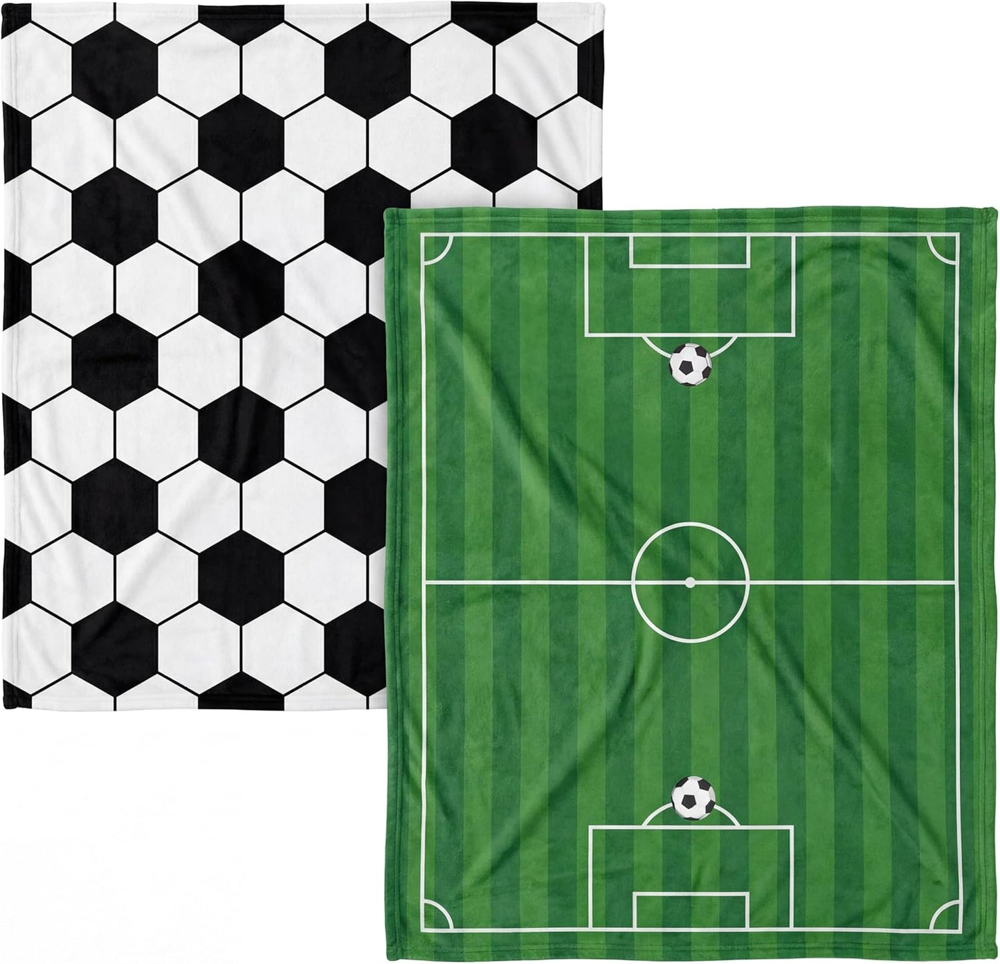 2 Pcs Soccer Blanket 50" x 60" Soccer Flannel Throw Blanket for Teen Team Coach Gifts Ball Themed Accessories Decoration for Sport Lovers Birthday Christmas Adult Gift Favors