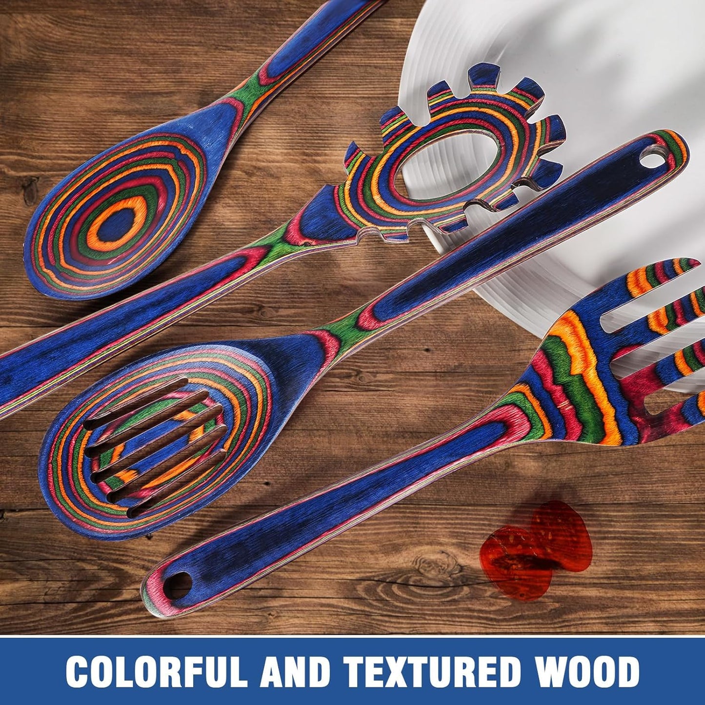 Wooden Spoons for Cooking – 7 Piece Pakkawood Kitchen Utensils Set with Spatulas, Spoons, Ladles, and Turner for Mixing, Serving & Cooking