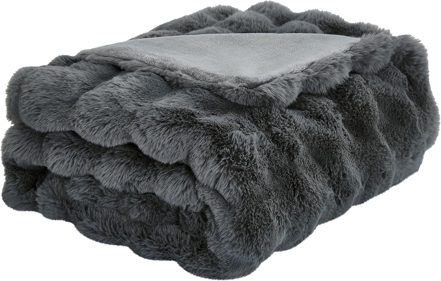 JONIYEAR Solid Thick Bubble Faux Rabbit Fur Throw Blanket 50" x 60", Decorative Bumpy Cute Cozy Fluffy Gray Warm Blanket for Winter,Reversible Luxe Fuzzy Textured Poofy Comfy Shag Furry Blankets, Grey