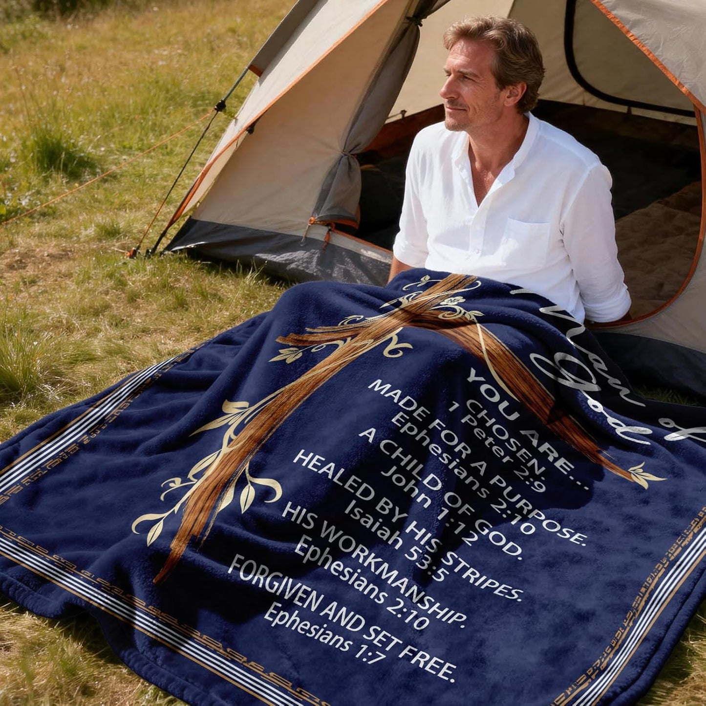 Christian Gifts for Men - Religious Throw Blanket with Bible Verse 60"x50", Religious Gifts for Men Dad Grandpa Pastor Husband Boyfriend, Comforting Faith Gift for Husband Veterans.