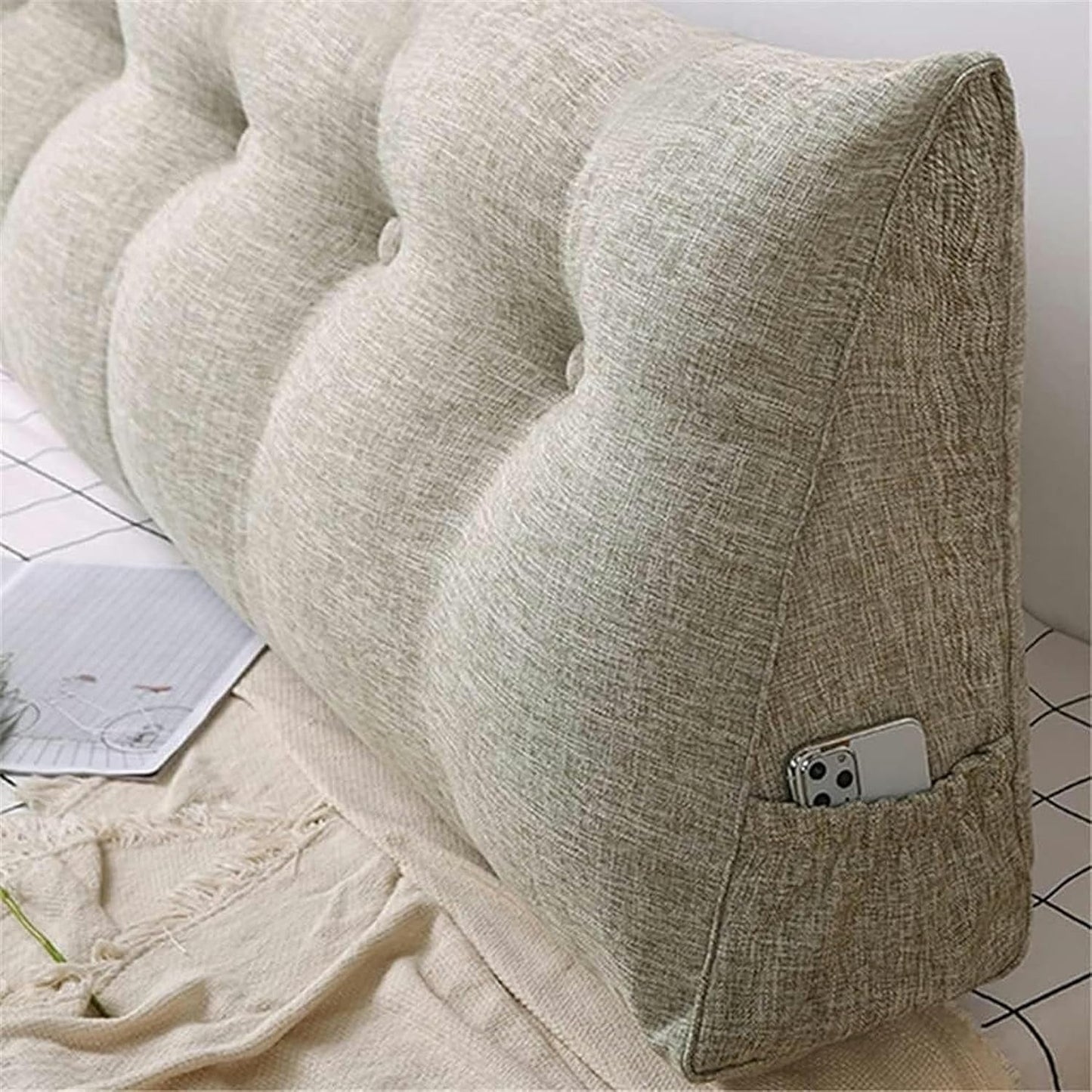 Bed Large Back Cushion, Removable Washable Triangular Positioning Support Reading Cushion Headboard Solid Color Wedge Pillow Bed Rest Pillows(Coffee,120 * 50 * 20cm)