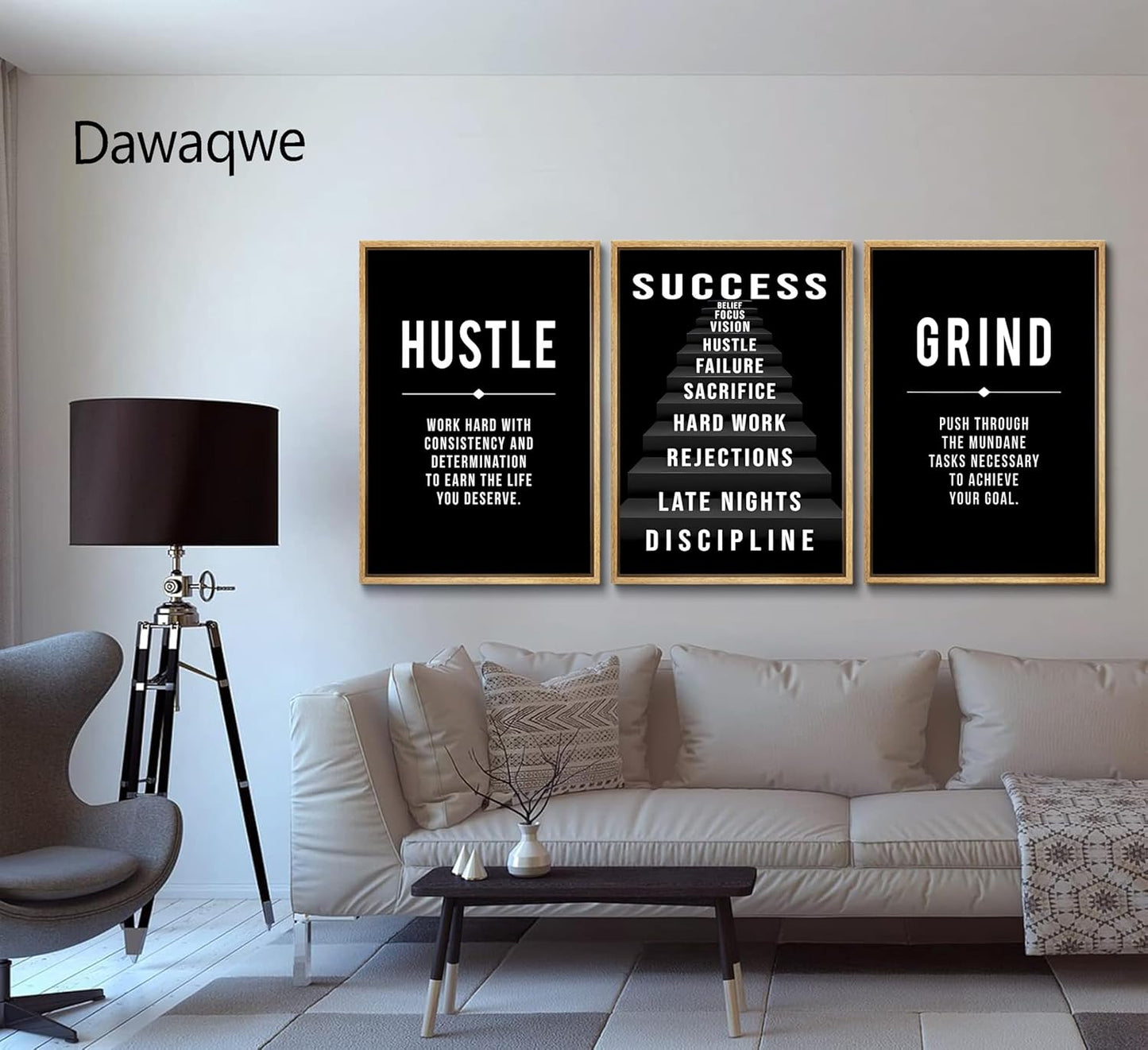 3Pcs Black and White Inspirational Phrases Wall Art Stairway to Success Canvas Posters Prints Never Give Up Pictures Paintings Office Wall Decor for Home Gym Workplace Unframed