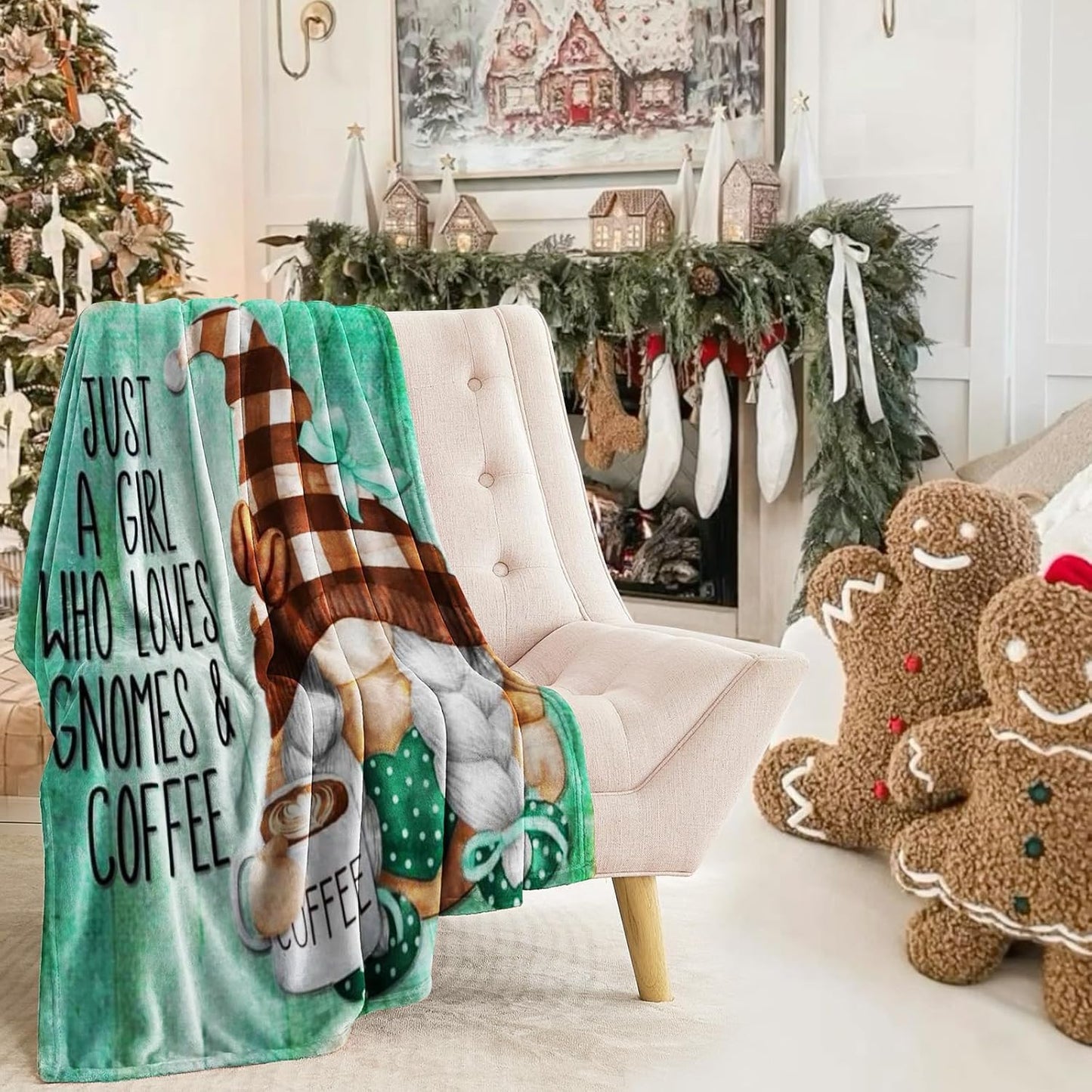 Coffee Gnome Blanket for Girls- Gnomes Gifts for Gnome Lovers, Daughter, Kids, Galentine's Day Soft Spring Gnome Theme Throw Blanket, 50x40 Inches