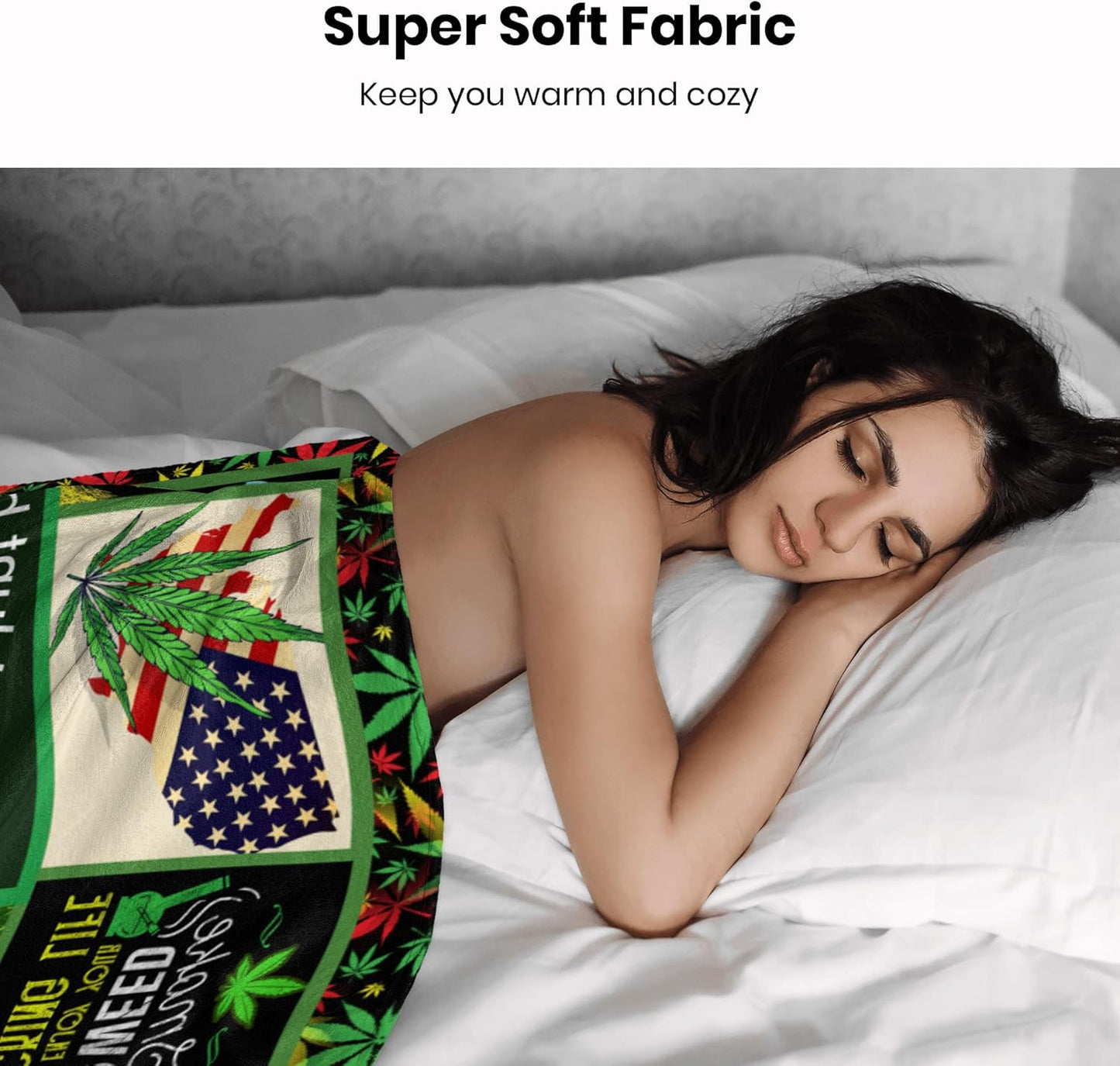 Socira Marijuana Gifts Flannel Sherpa Blanket - Large Leaf Soft Fleece Throw Blanket for All-Season, Weed Stuff Sheets 60''X80''