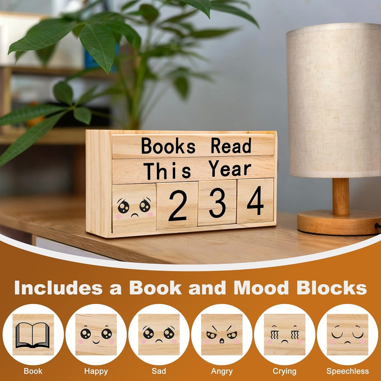 Books Read This Year Counter, Anglecai Book Tracker for Reading Goal Display Wooden Book Reading Tracker Sign Up to 999 Books, Bookworm Gift for Bookshelf Decor, Book Lovers