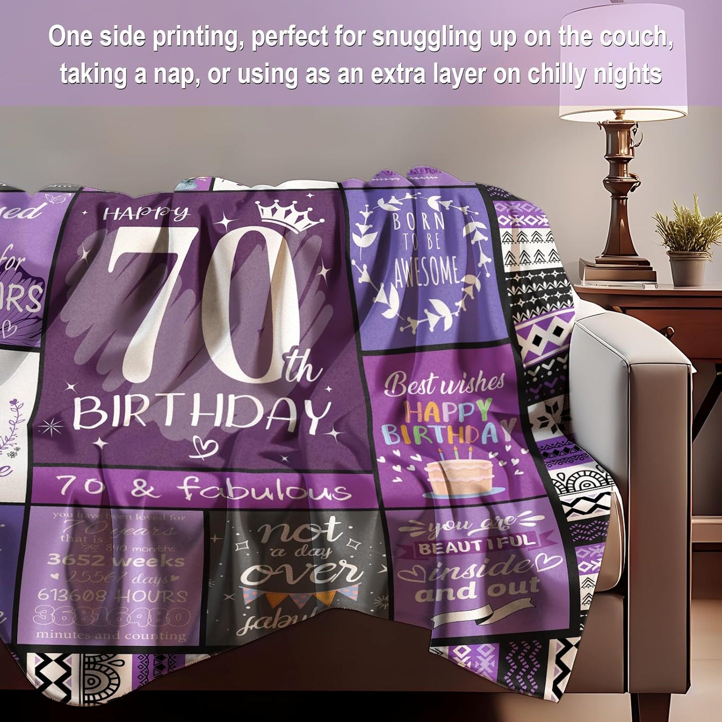70th Birthday Gifts for Women, 70th Birthday Decorations, 70 Year Old Birthday Gifts for Women, Happy 70 Bday Gift for Mom Grandma Friends Sister, Unique Present for 70 Year Old Woman Blanket 60”x50”