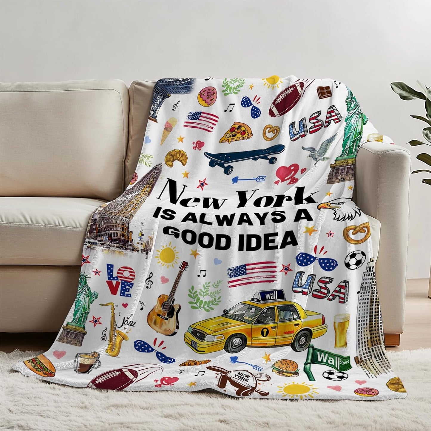New York Travel Souvenirs Gift Throw Blanket, Welcome to New York City Themed Gifts for Traveller Women Friends, I Love NYC Travel Trip Favors Soft Blanket 50 * 60in