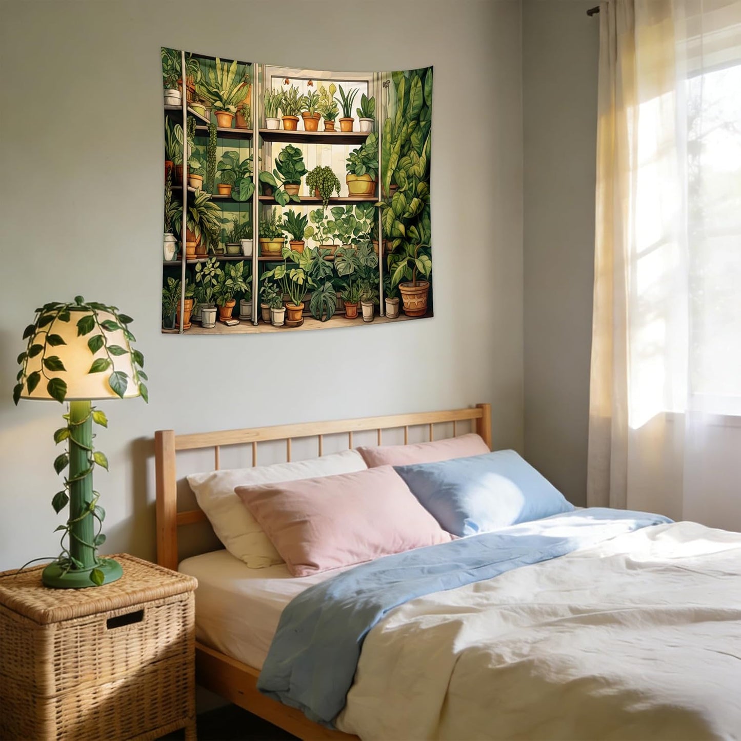 QGHOT Plant Tapestry Green Botanical Tapestry Wall Hanging Vintage Potted Tapestries for Bedroom Living Room Decor 60x50in