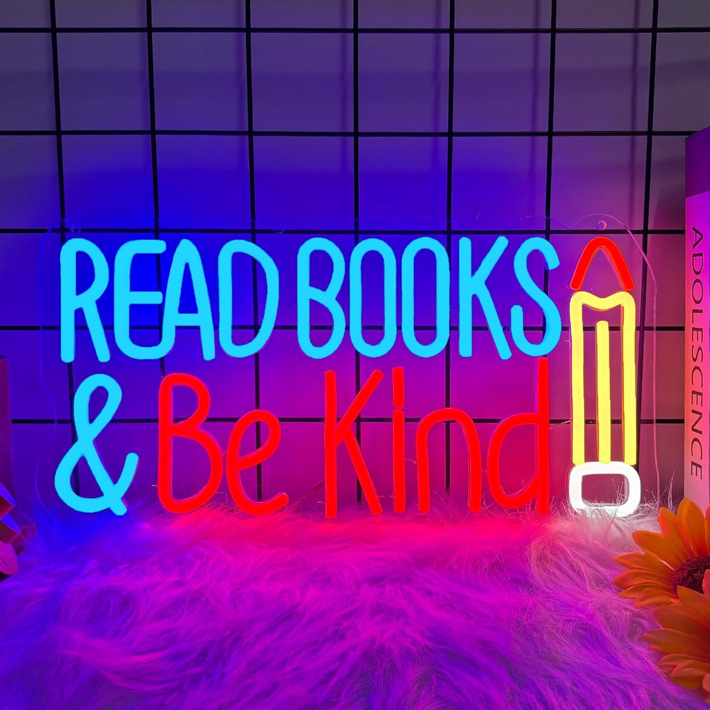 Read Books Be Kind Neon Sign for Wall Decor, USB Powered Read Books Be Kind Led Sign, Reusable Read Books Be Kind Light Up Sign for Boys and Girls, Light Up Sign for Bedroom and Livingroom