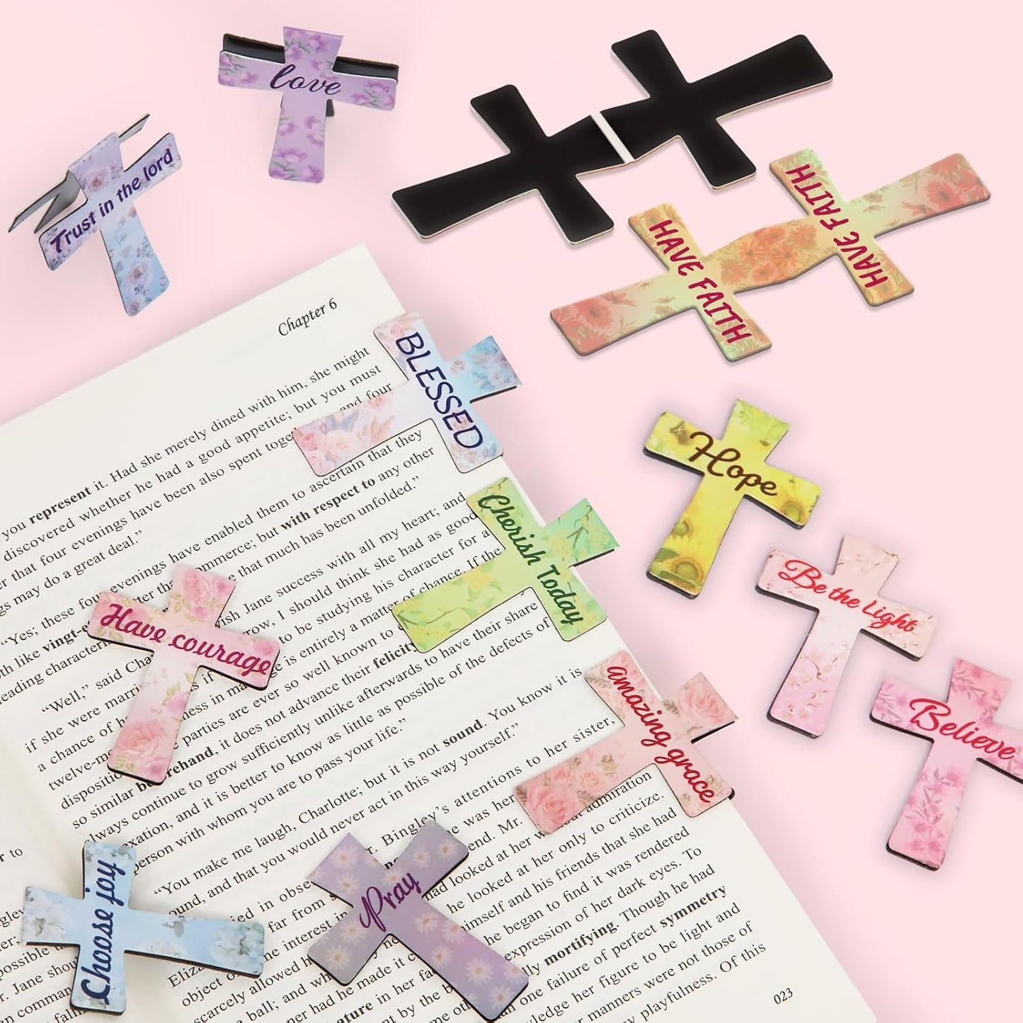 Magnetic Bookmarks, Kaluofan 24PCS Bible Bookmark Christian Bookmarks Cross Bookmark Bulk, Magnetic Cross Page Holders for Bibles, Inspirational Gifts for Teacher Students Book Lovers