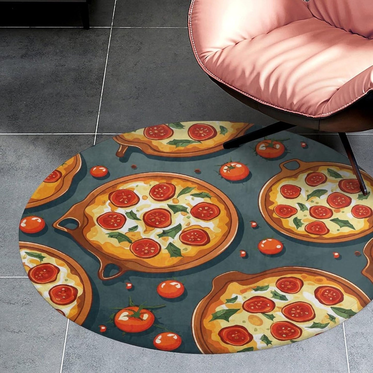 Pizza Food Circle Rug Retro Luxury Coral Velvet Floor Mat Non Slip Soft Indoor Floor Carpet Comfy Thickened Area Rugs Modern Aesthetic Minimalist Carpets for Home Decor