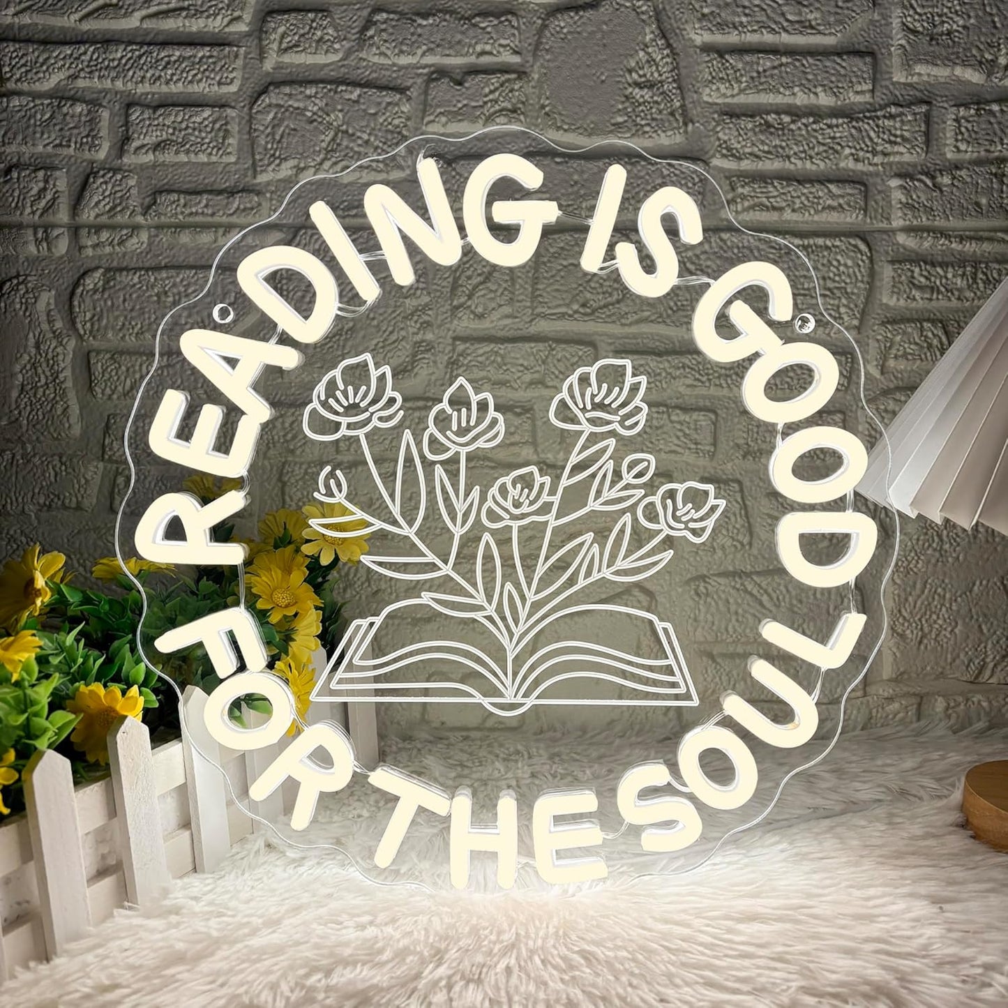 Reading Is Good For The Soul Neon Sign, Dimmable Motivational Wall Neon Sign Book Light for Book Lovers Wall Decor Home Office Library, Gift for Readers(13 * 13in)