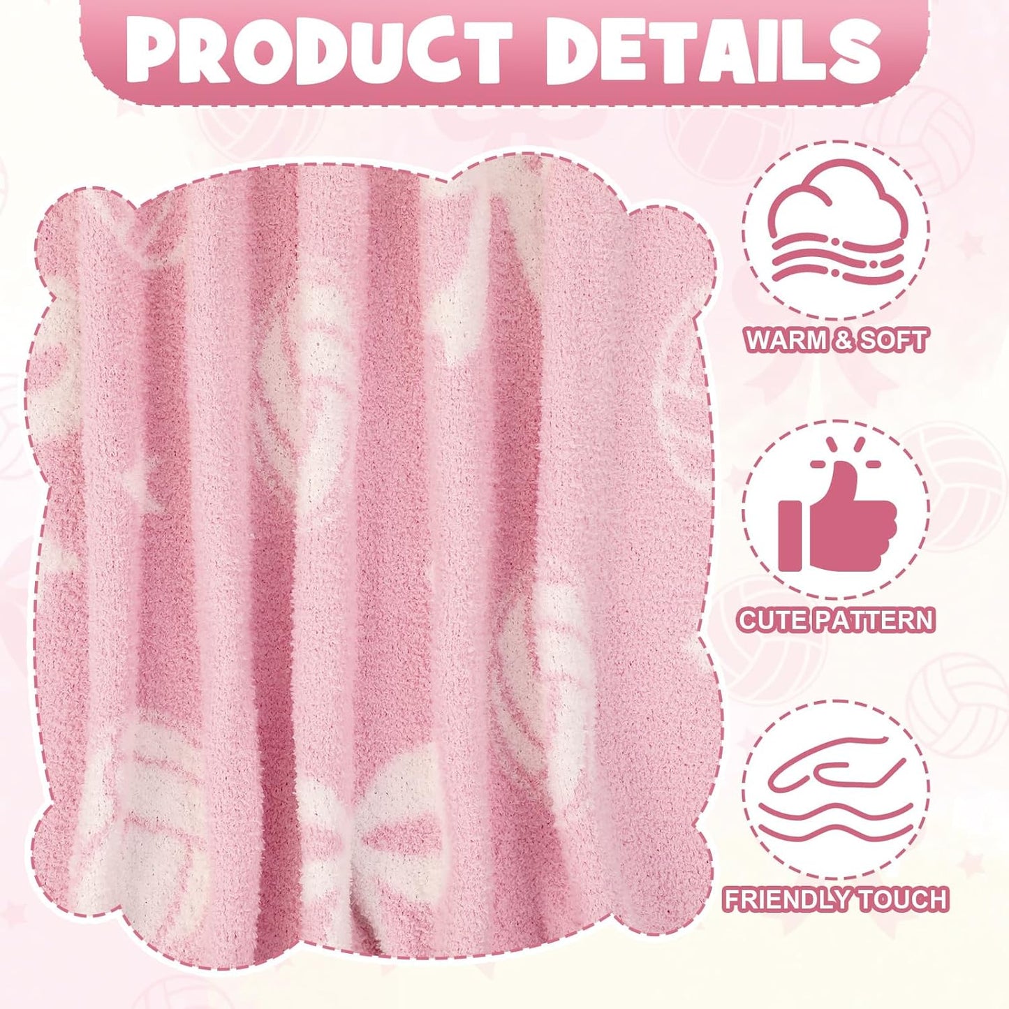 Volleyball Bow Blanket for Teen Girls Reversible Coquettish Bow Sport Cute Soft Flannel Throw Blanket 50 x 60 in Washable Aesthetic Fuzzy Fleece Throw for Couch Sofa Bed Decor Gift