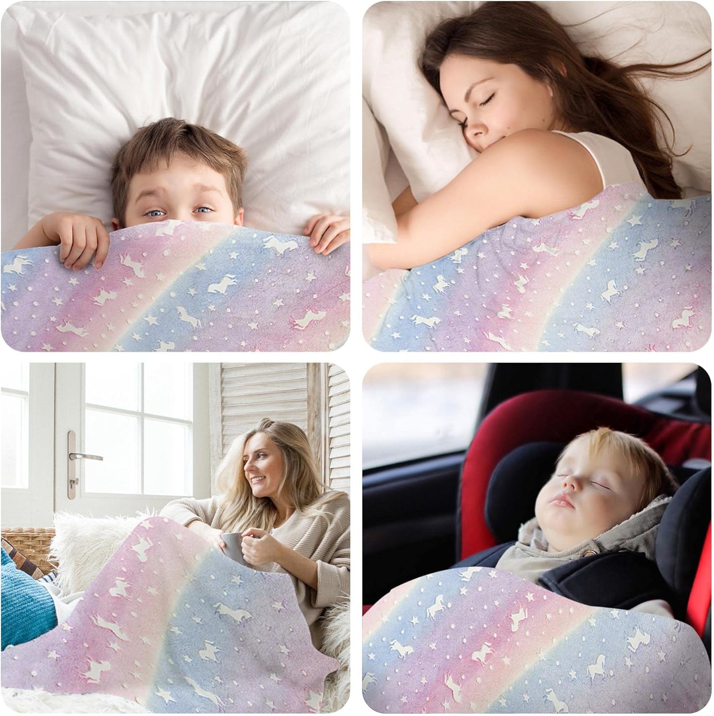 LAT Glow in The Dark Throw Blanket,Super Soft Fuzzy Plush Flannel for Girls and Boys Sleeping Snuggle Blanket,All Seasons for Bed or Sofa,50 * 60 Inch (Rainbow Unicorn)
