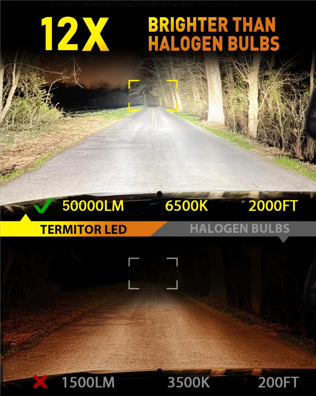 2026 9008/H13 Light Bulbs High/Low Beam, 50,000LM 1200% Brightness, 60K+ Hours Lifespan, 6500K Cool White, Real 1:1 Mini Size, 3Min+ Quick Installation, Plug N Play, Pack of 2