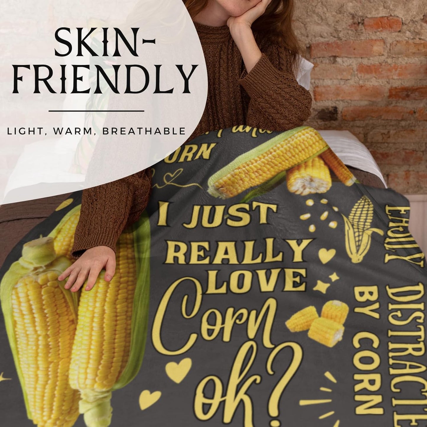 Funny Corn Gifts for Corn Lovers, Best Unique Corn Flannel Throw Blanket 50 x 65 inch, Skin Friendly, Novelty Corn Lover Gifts