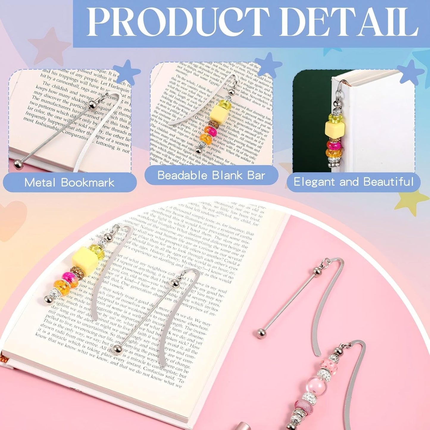20 Pcs Beadable Bookmarks DIY Metal Blank Bar Bookmark for Beads Modern Bead Craft Jewelry Pendant Charm Gift for Book Lovers Student Teacher Office Supplies(Silver)