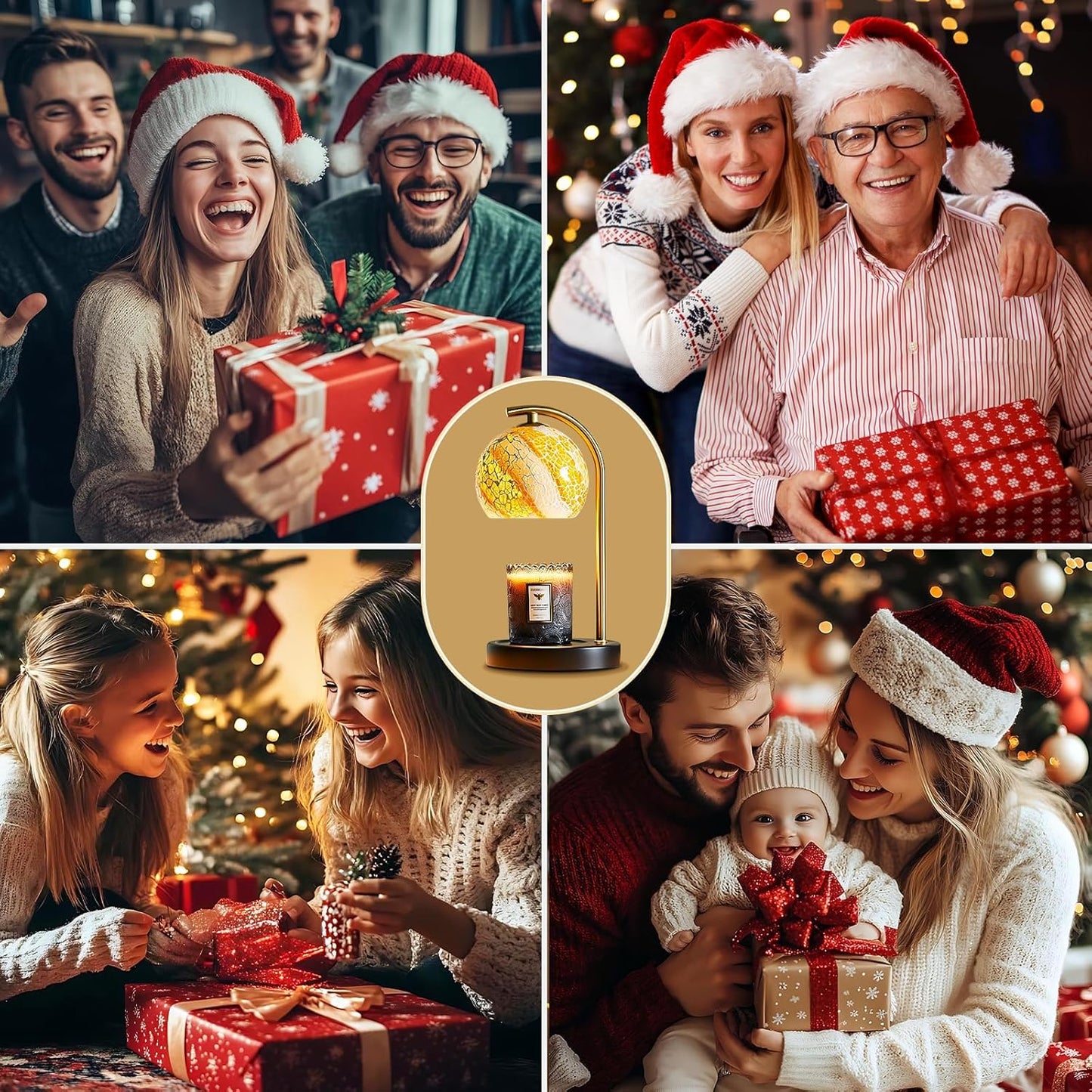 Womens Gifts for Christmas Candle Warmer Lamp, Dimmable Scented Wax Melt Warmer with Timer, Housewarming Gifts for Home Bedroom Decor, Xmas Birthday Gifts for Mom, 2 Bulbs, White+Gold