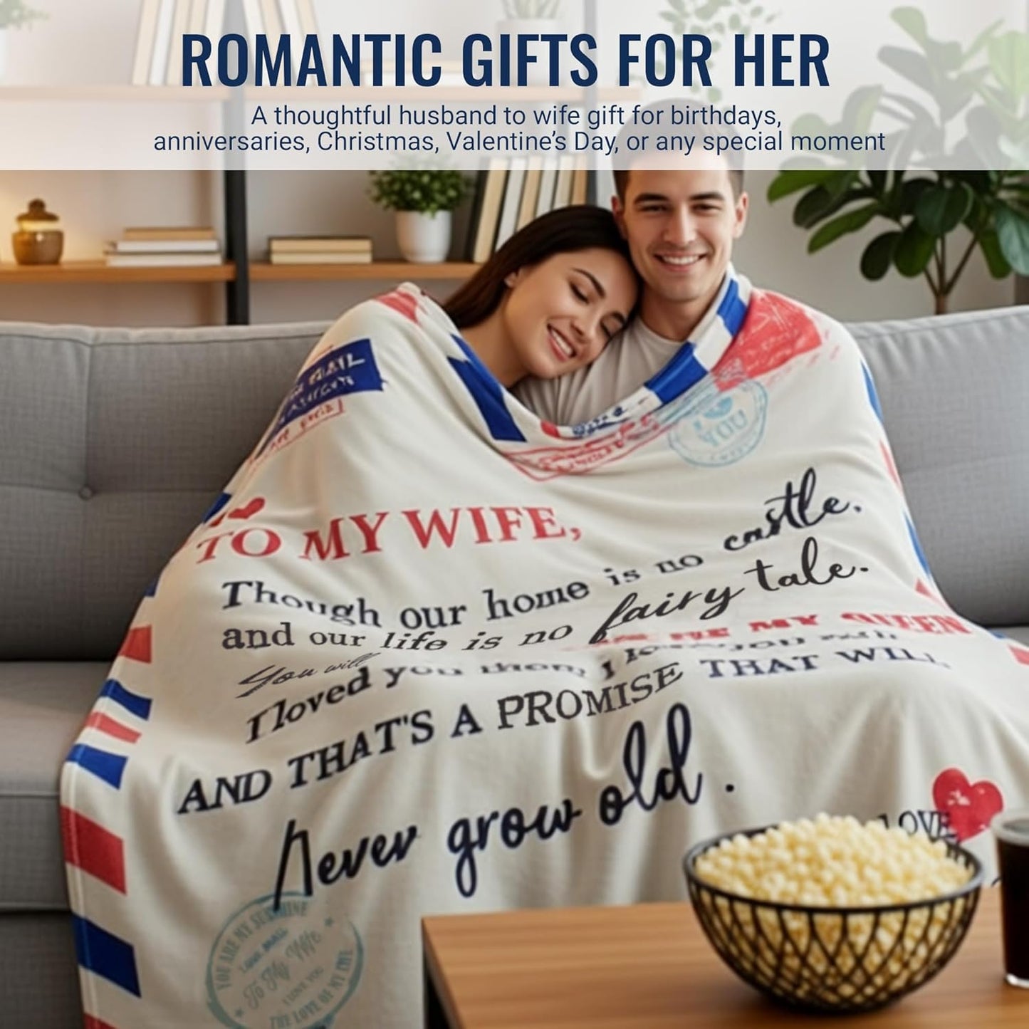 Gift for Wife from Husband - Wedding Anniversary Romantic Gifts for Wife, Valentines Day Gift, Birthday Gifts Cozy Soft to My Wife Flannel Throw Blanket for Couch Bed