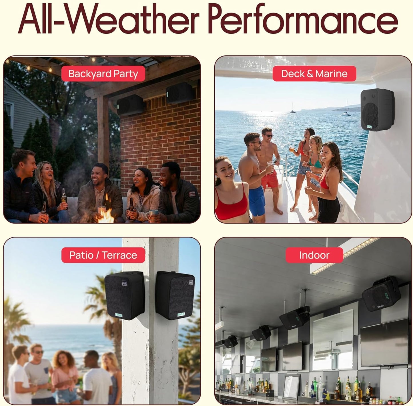 Dual Waterproof Outdoor -Speaker System - 6.5 Inch Pair of Weatherproof Wall / Ceiling Mounted -Speakers Heavy Duty Universal Mount - Use in the Pool, Patio, Indoor - Pyle PDWR50B (Black)