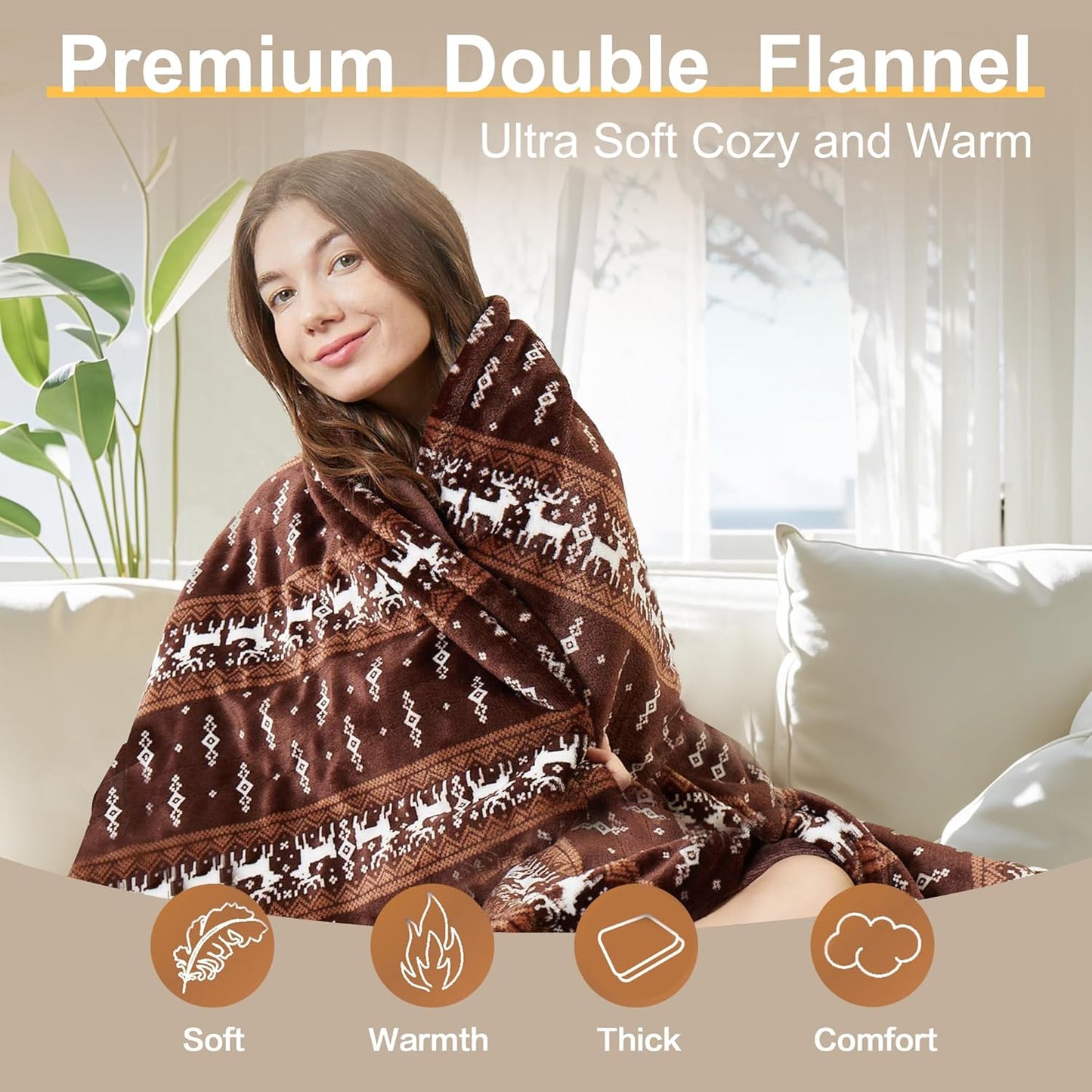 Gintao Electric Heated Blanket Throw,Double Flannel Electric Throw with 3 Heating Levels,ETL&FCC Certified, 4H Auto Off Overheat Protection,Heating Blanket for Home Office, 50"x60"Brown