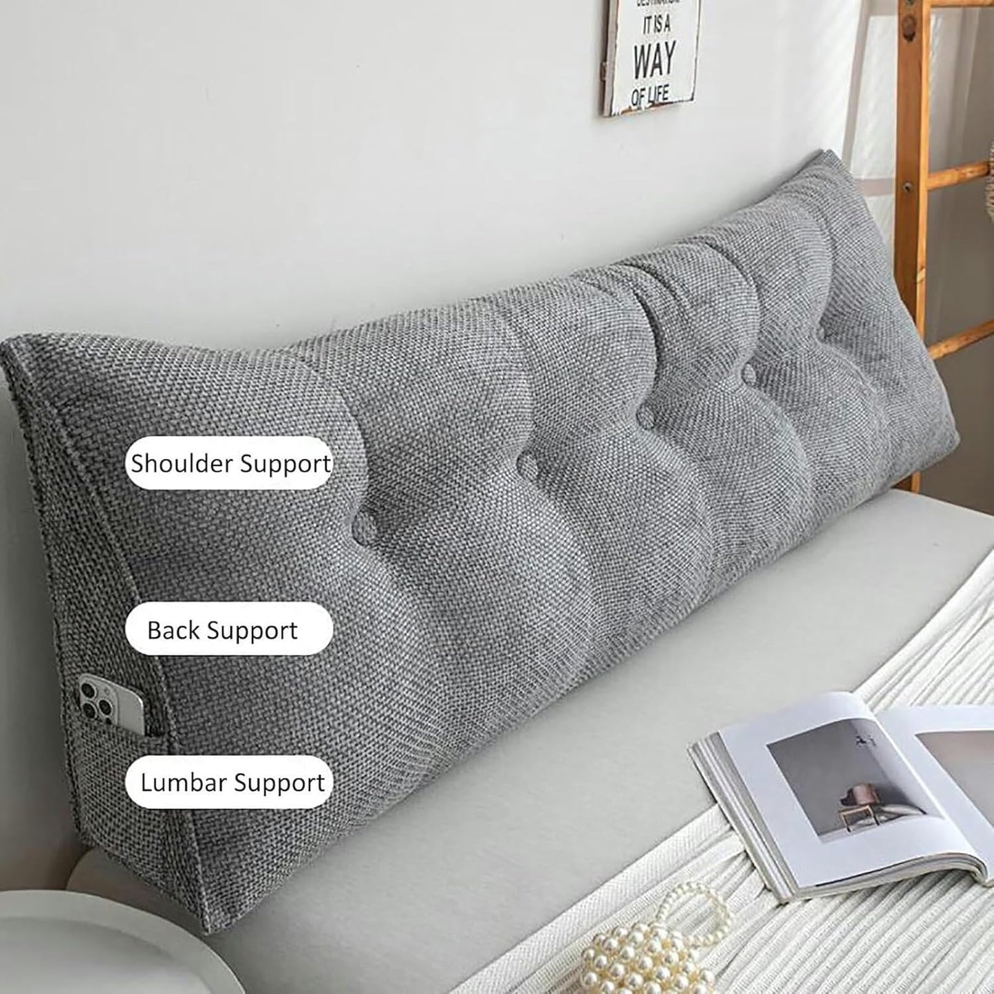 Large Headboard Pillow Headboard Wedge Pillow Bed Rest Reading Pillow Bolster Triangular Pillow Backrest Positioning Support Long Pillow for Daybed, Full-47x20x8in