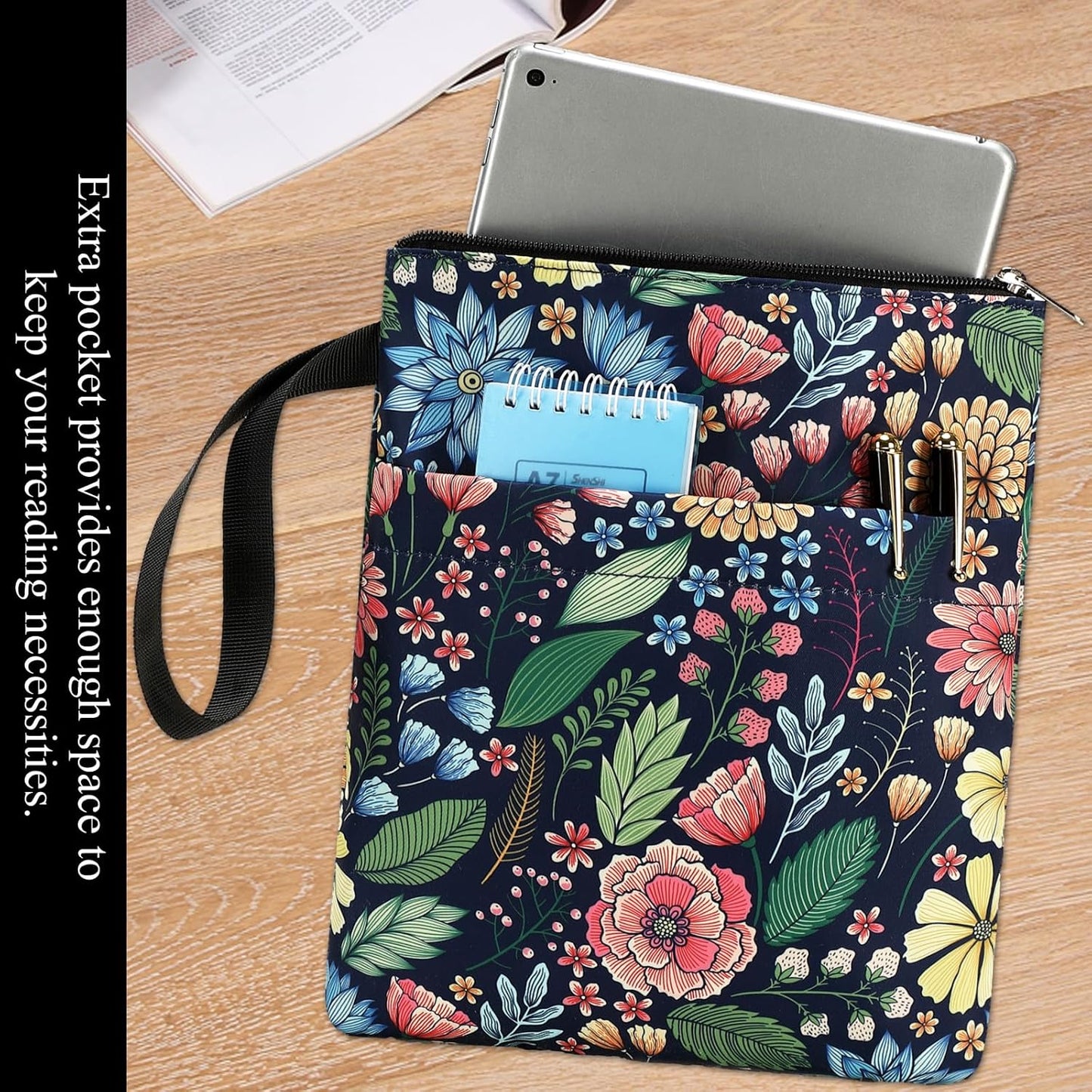 DSIUE Book Sleeve Book Lover Gifts Book Protector with Zipper, Book Covers for Paperbacks, Book Pouch with Pockets, Book Accessories,11.4 X 9 Inch