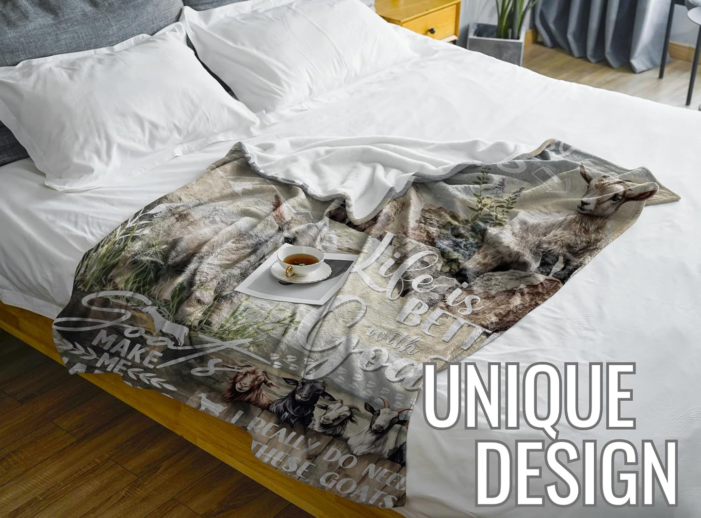 Goat Gifts for Goat Lovers, Soft Flannel Blanket Throw, Unique Watercolor Design, Gifts for Girls, Women & Friends, 50 x 65 inches